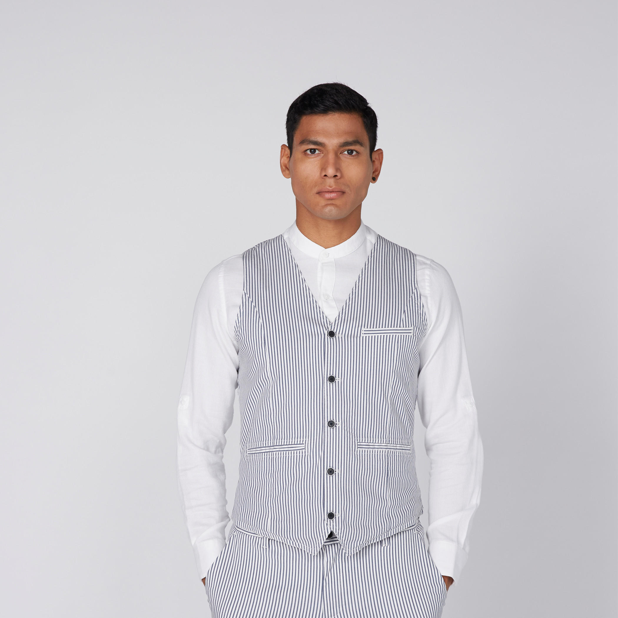 Striped Waistcoat with Complete Placket and Tie Back Detail-men-clothing-jacketsandblazers-coats-image-1