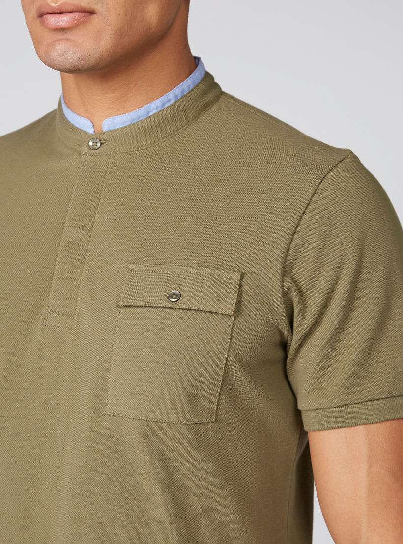 تيشيرت بياقة ماندارين وأكمام قصيرة وجيوب-men-clothing-tshirtsandpolos-tshirts-image-2