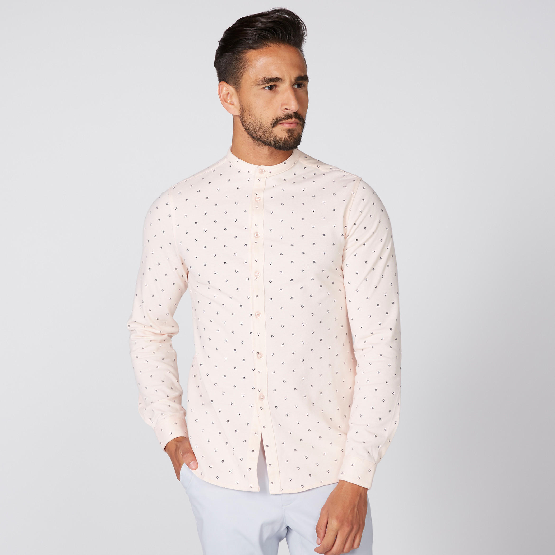قميص بياقة ماندارين وأكمام طويلة وطبعات-men-clothing-shirts-image-1