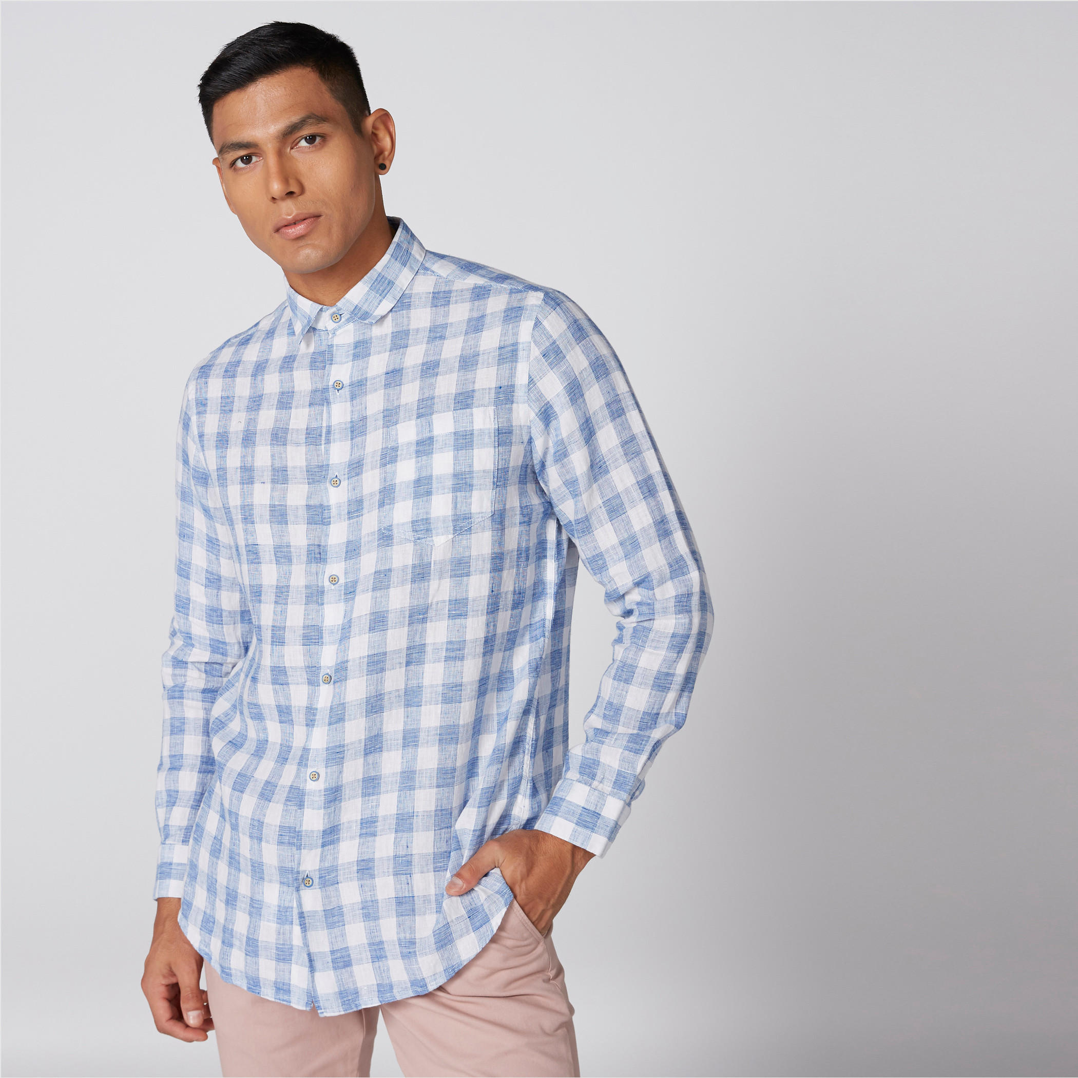 قميص كاروهات أكمام طويلة وأزرار-men-clothing-shirts-image-1