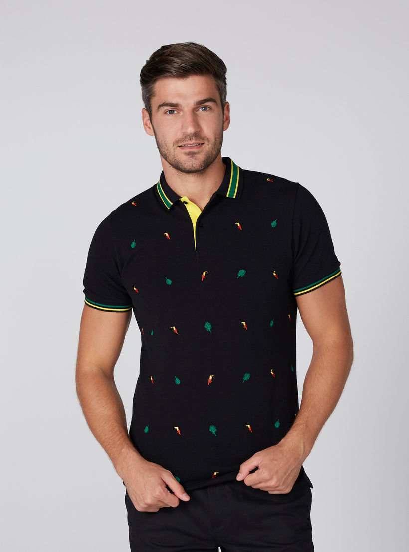 تيشيرت مطرّز بياقة بولو وأكمام قصيرة-men-clothing-tshirtsandpolos-polos-image-1
