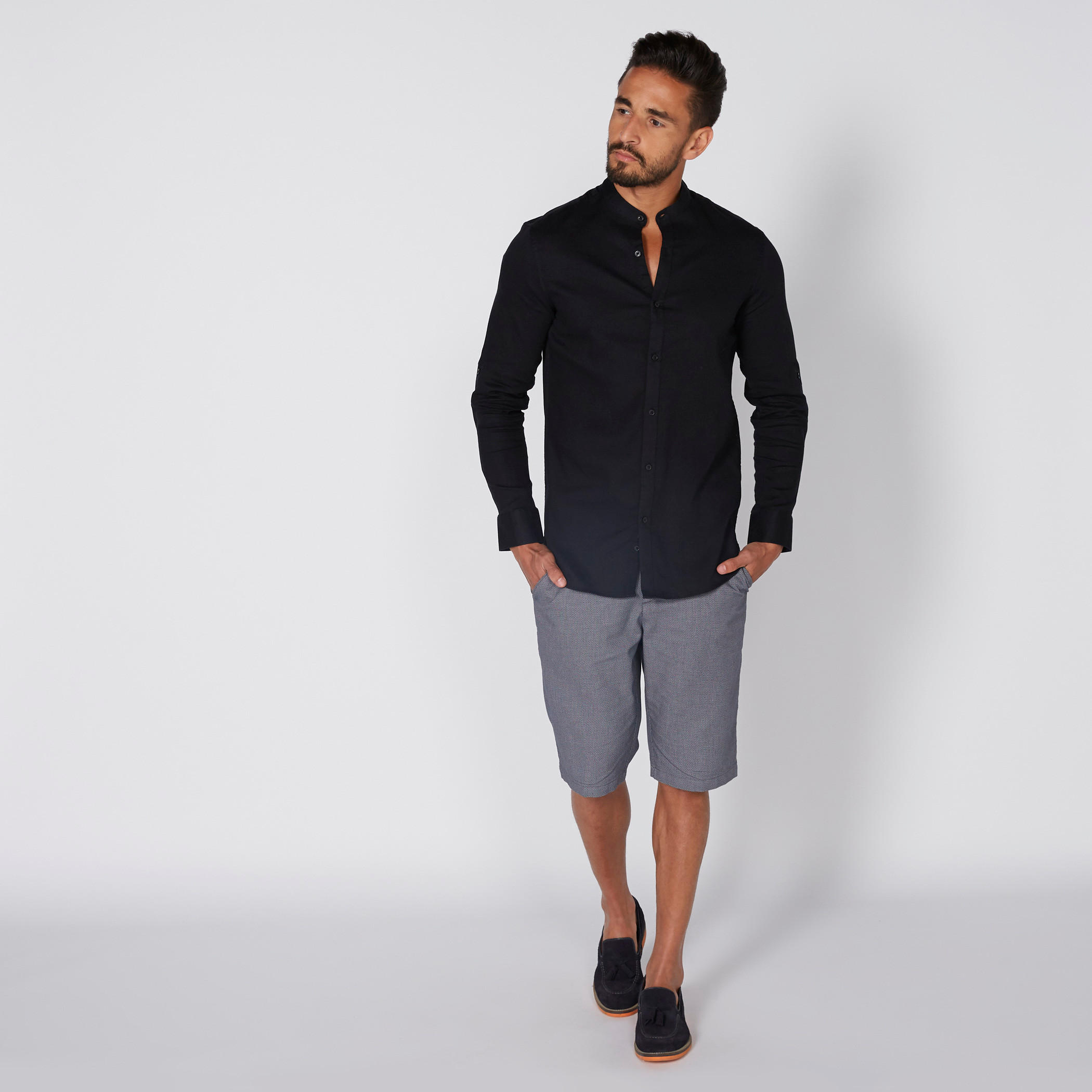 Mandarin Collar Shirt with Long Sleeves and Complete Placket-men-clothing-shirts-image-1