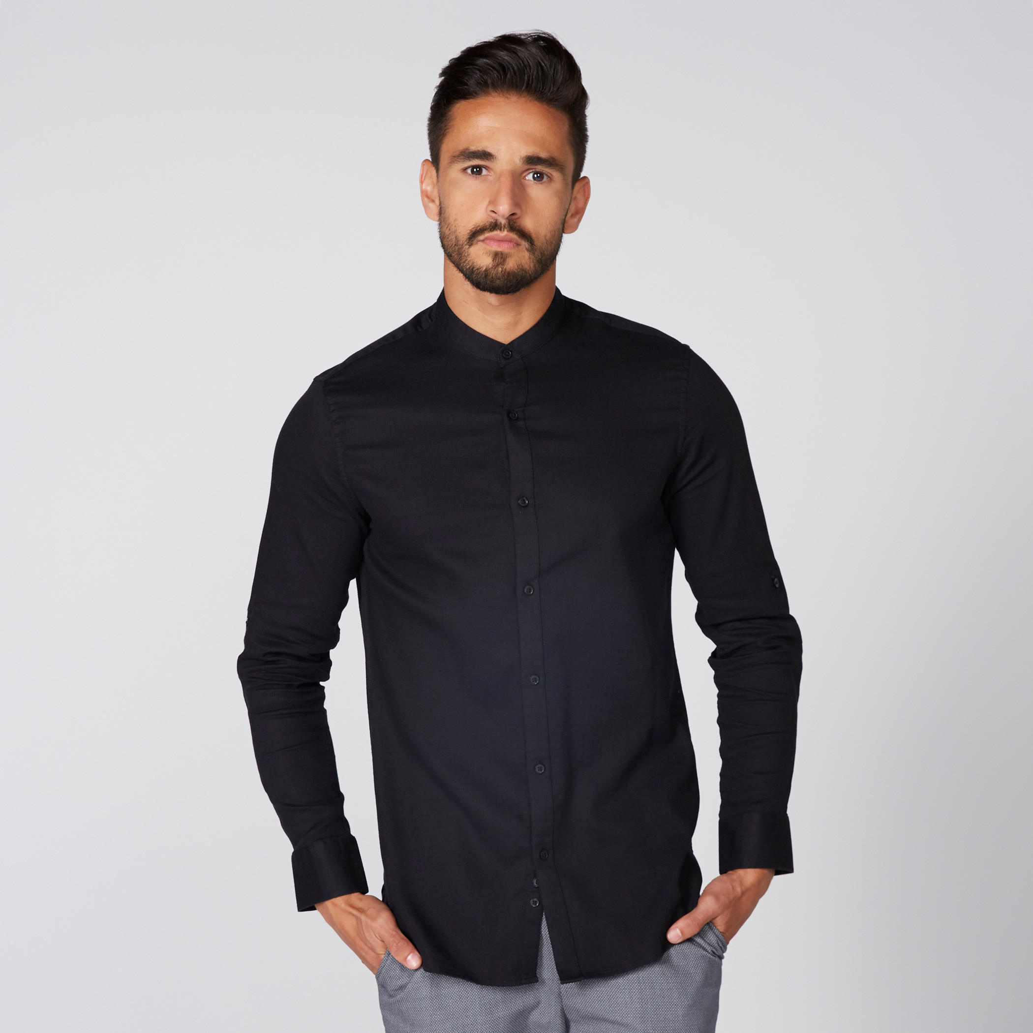 قميص بأكمام طويلة وياقة ماندارين وأزرار-men-clothing-shirts-image-3