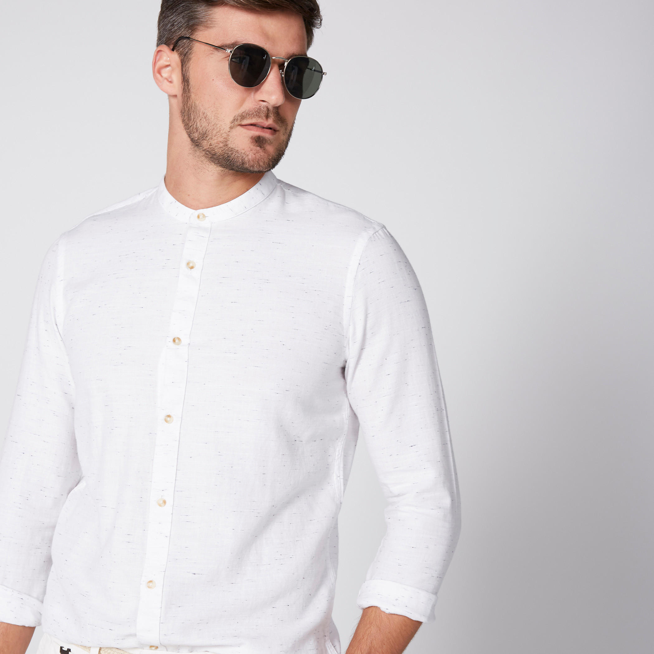 Mandarin Collared Shirt with Long Sleeves and Complete Placket-men-clothing-shirts-image-1