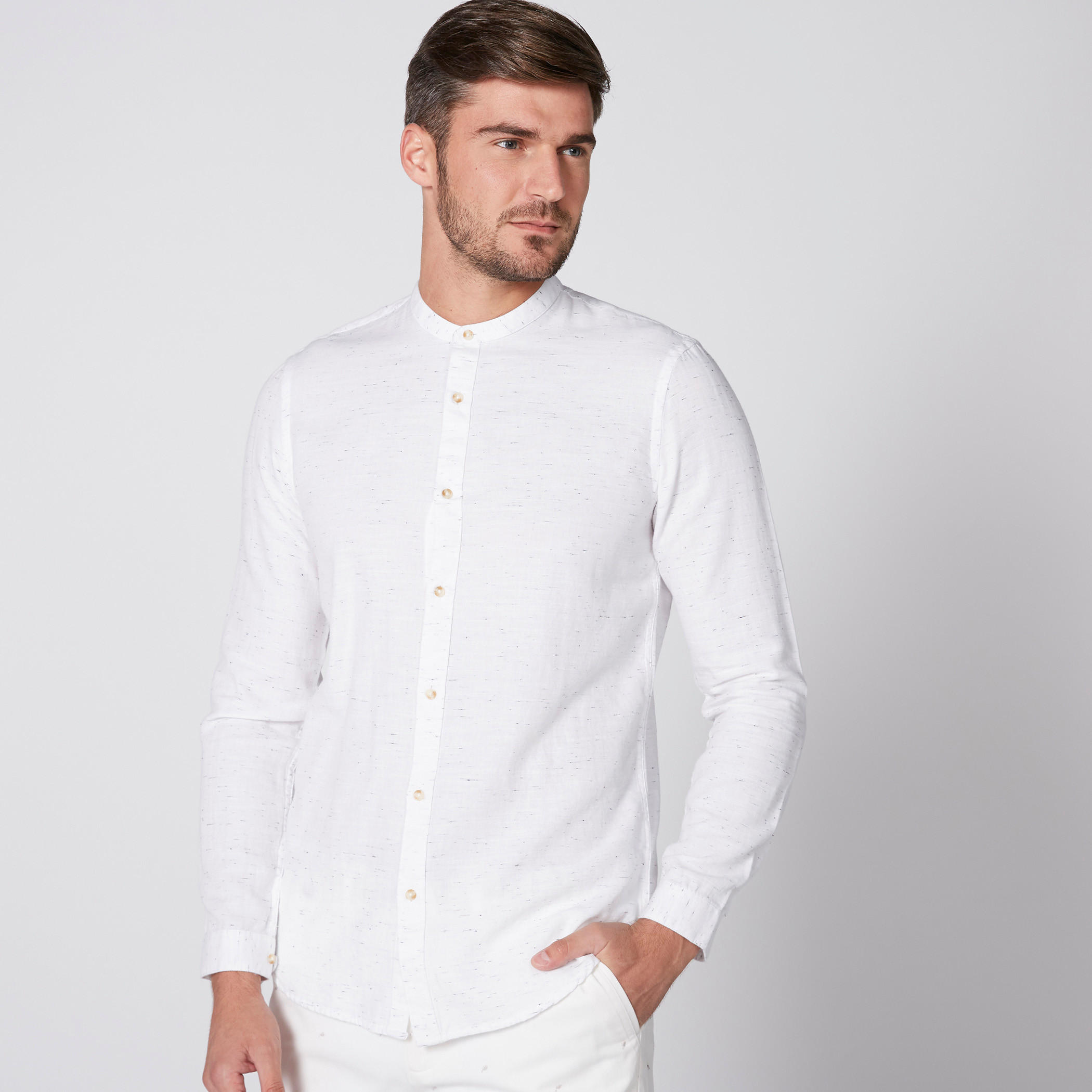 Mandarin Collared Shirt with Long Sleeves and Complete Placket-men-clothing-shirts-image-2