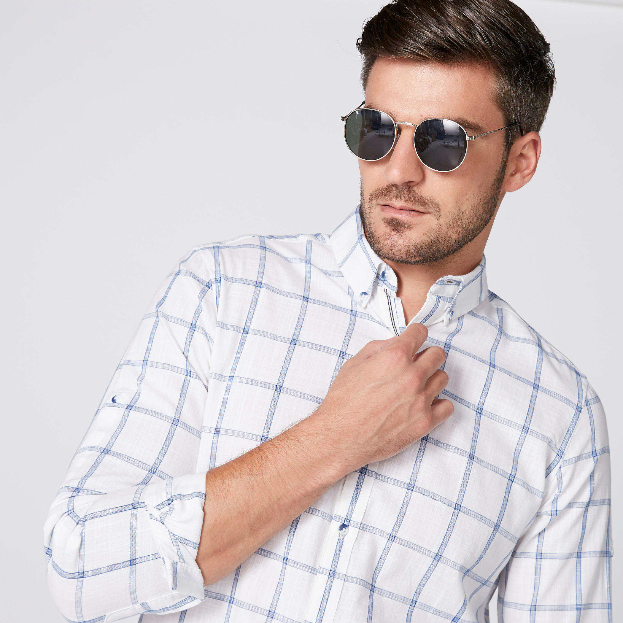 قميص كاروهات بأكمام طويلة وأزرار-men-clothing-shirts-image-1