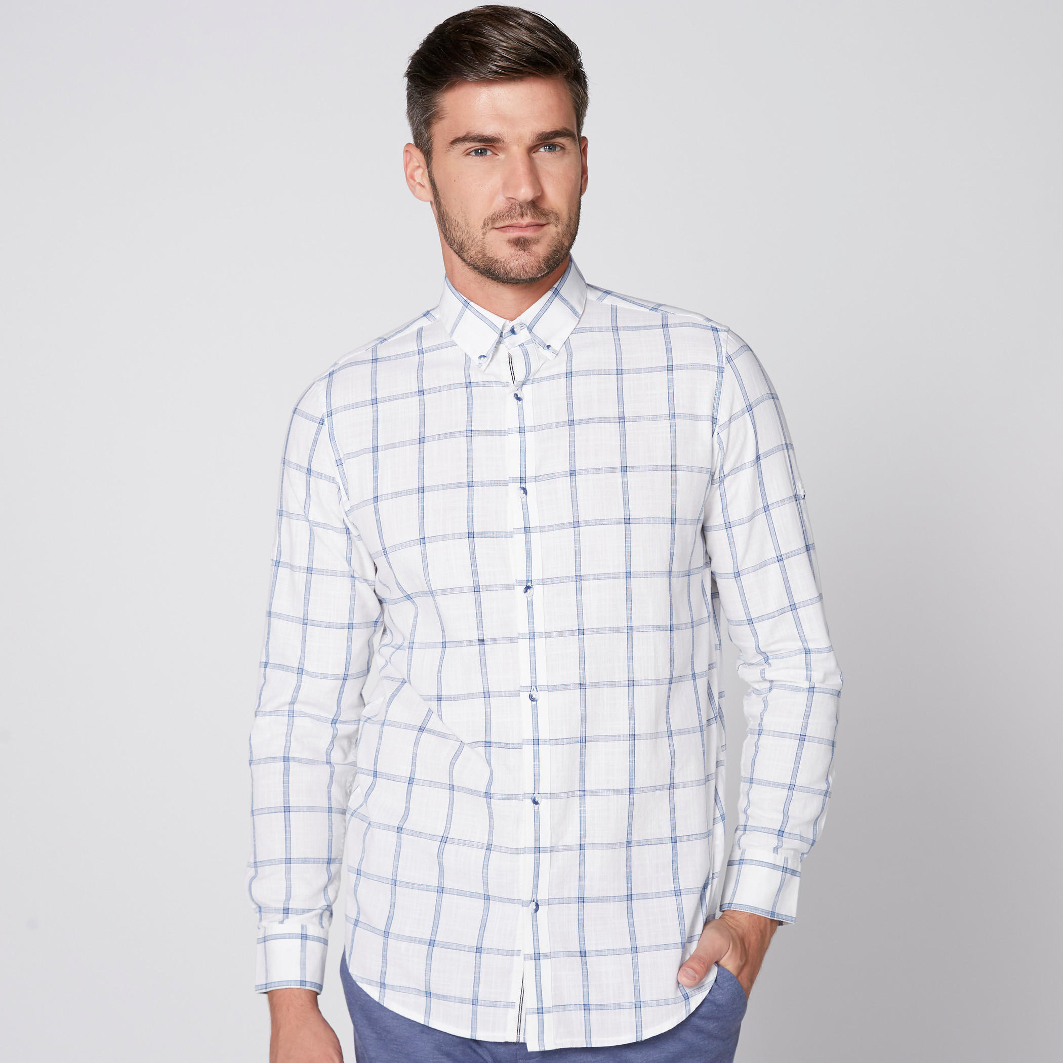 قميص كاروهات بأكمام طويلة وأزرار-men-clothing-shirts-image-2