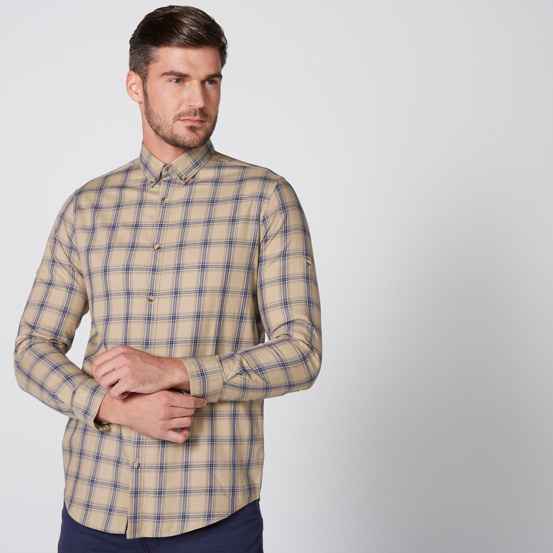 Chequered Shirt with Long Sleeves and Complete Placket-men-clothing-shirts-image-1