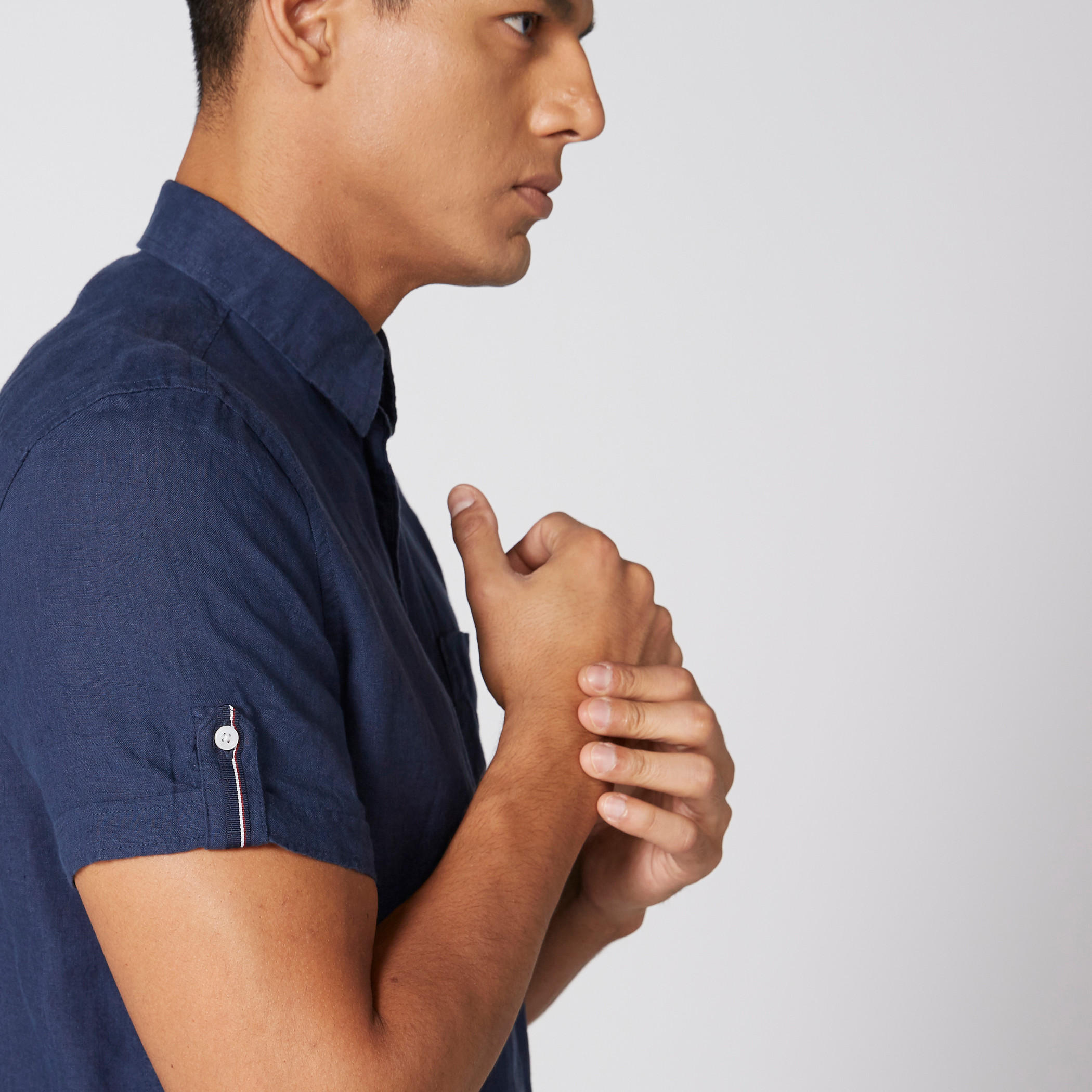 Collared Shirt with Short Sleeves and Complete Placket-men-clothing-shirts-image-1