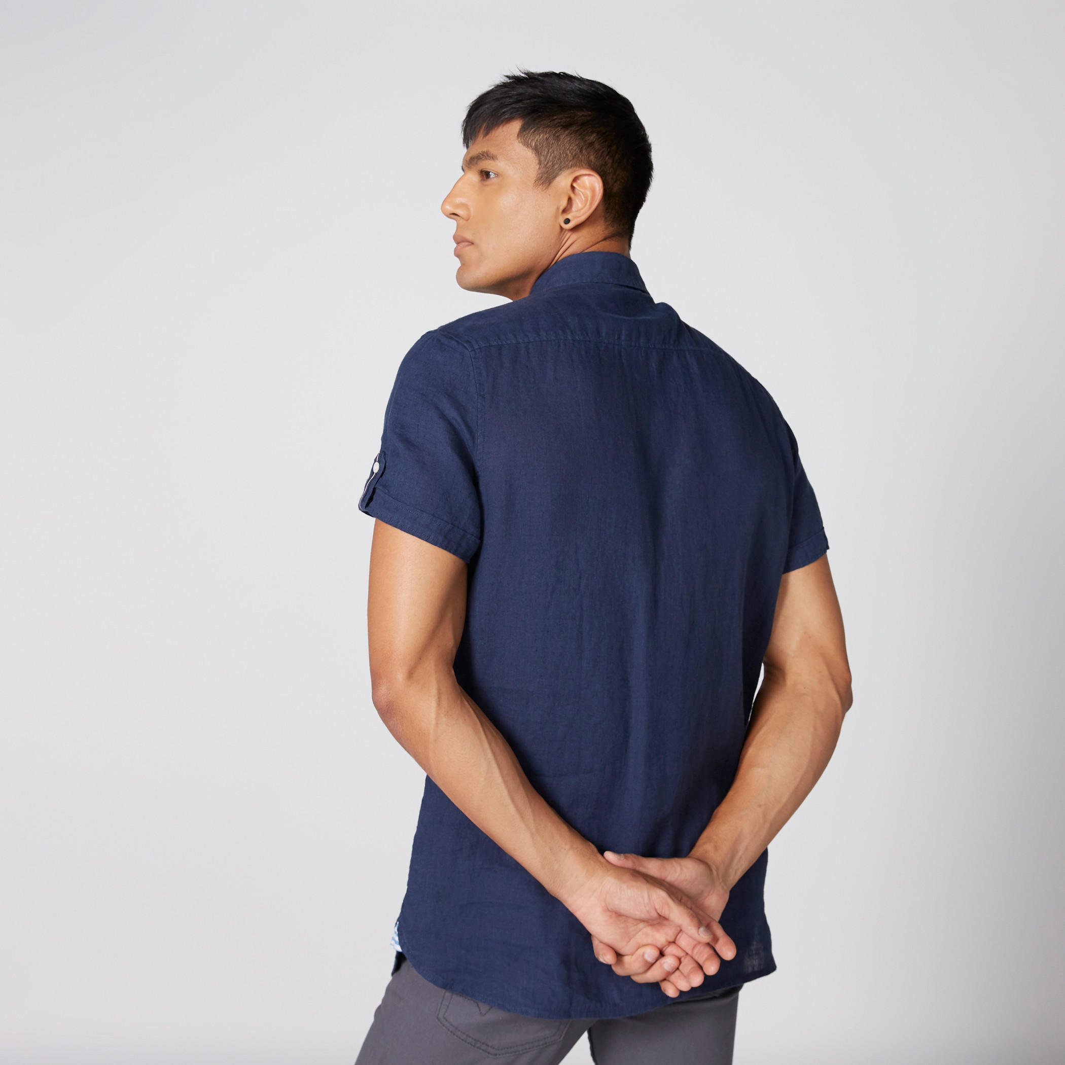 Collared Shirt with Short Sleeves and Complete Placket-men-clothing-shirts-image-2