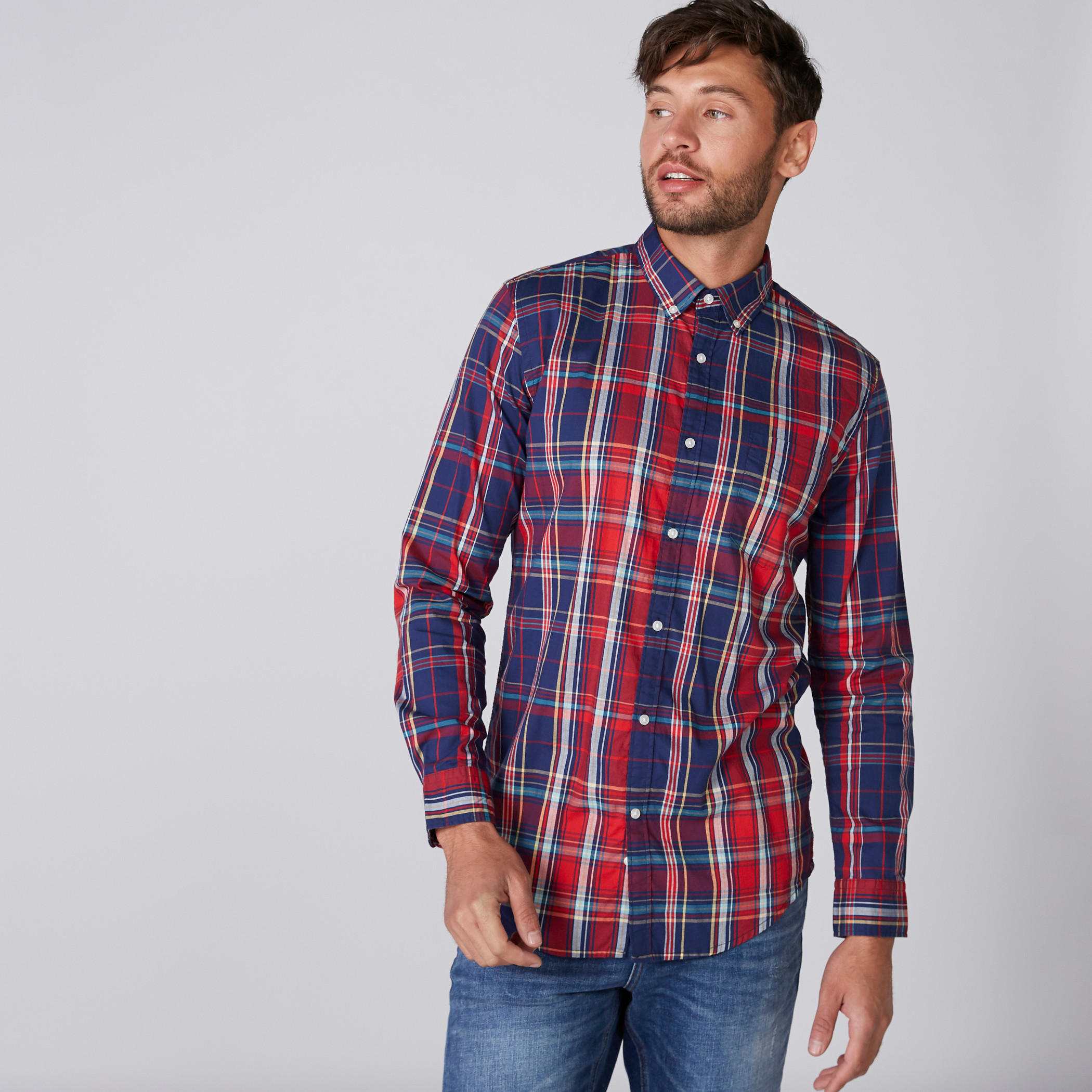 قميص كاروهات بأكمام طويلة وأزرار-men-clothing-shirts-image-1