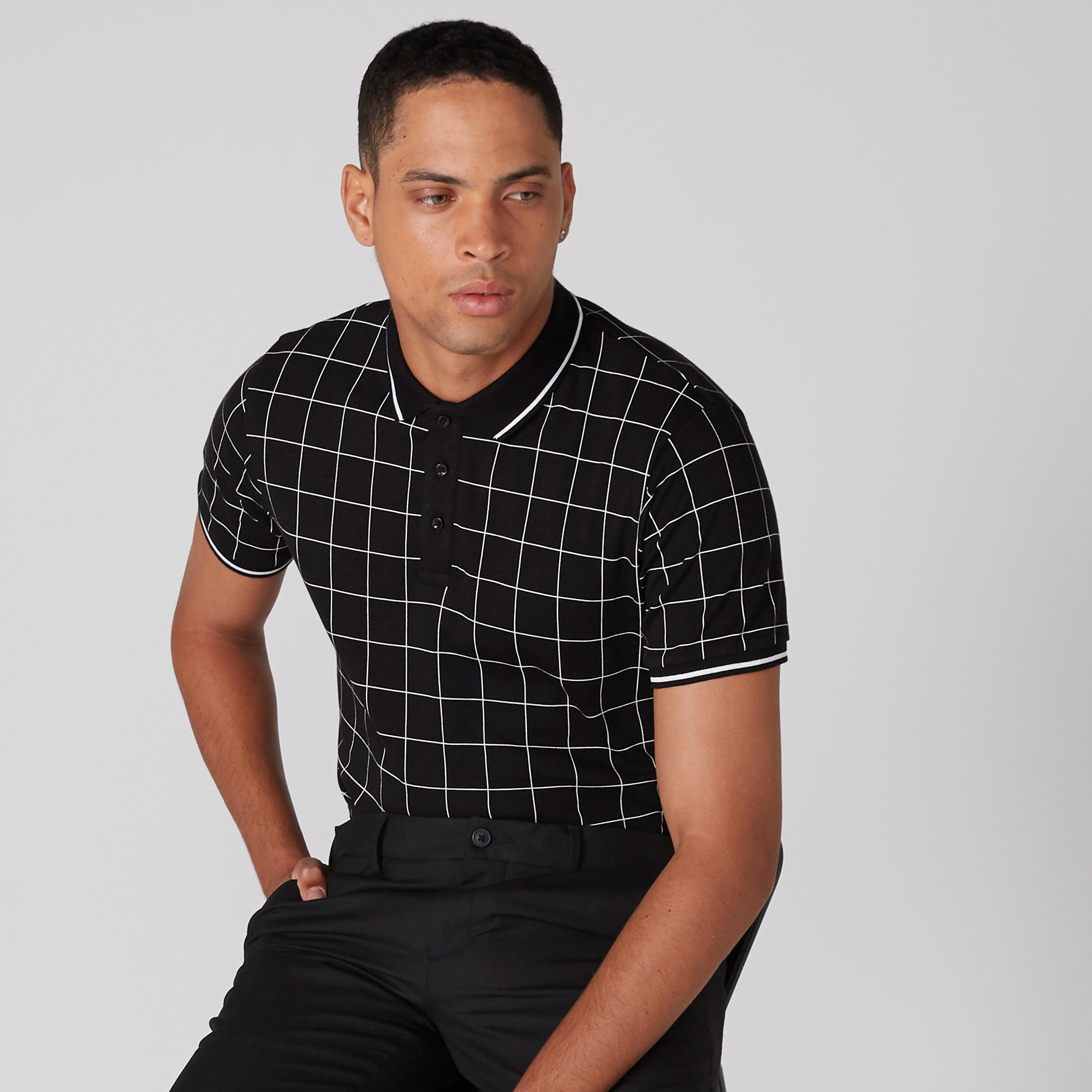 تيشيرت كاروهات بياقة بولو وأكمام قصيرة-men-clothing-tshirtsandpolos-polos-image-3