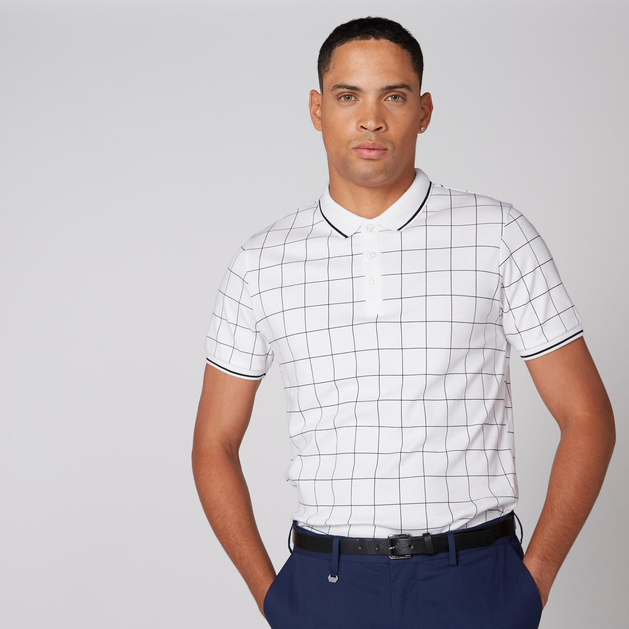 تيشيرت كاروهات بياقة بولو وأكمام قصيرة-men-clothing-tshirtsandpolos-polos-image-1