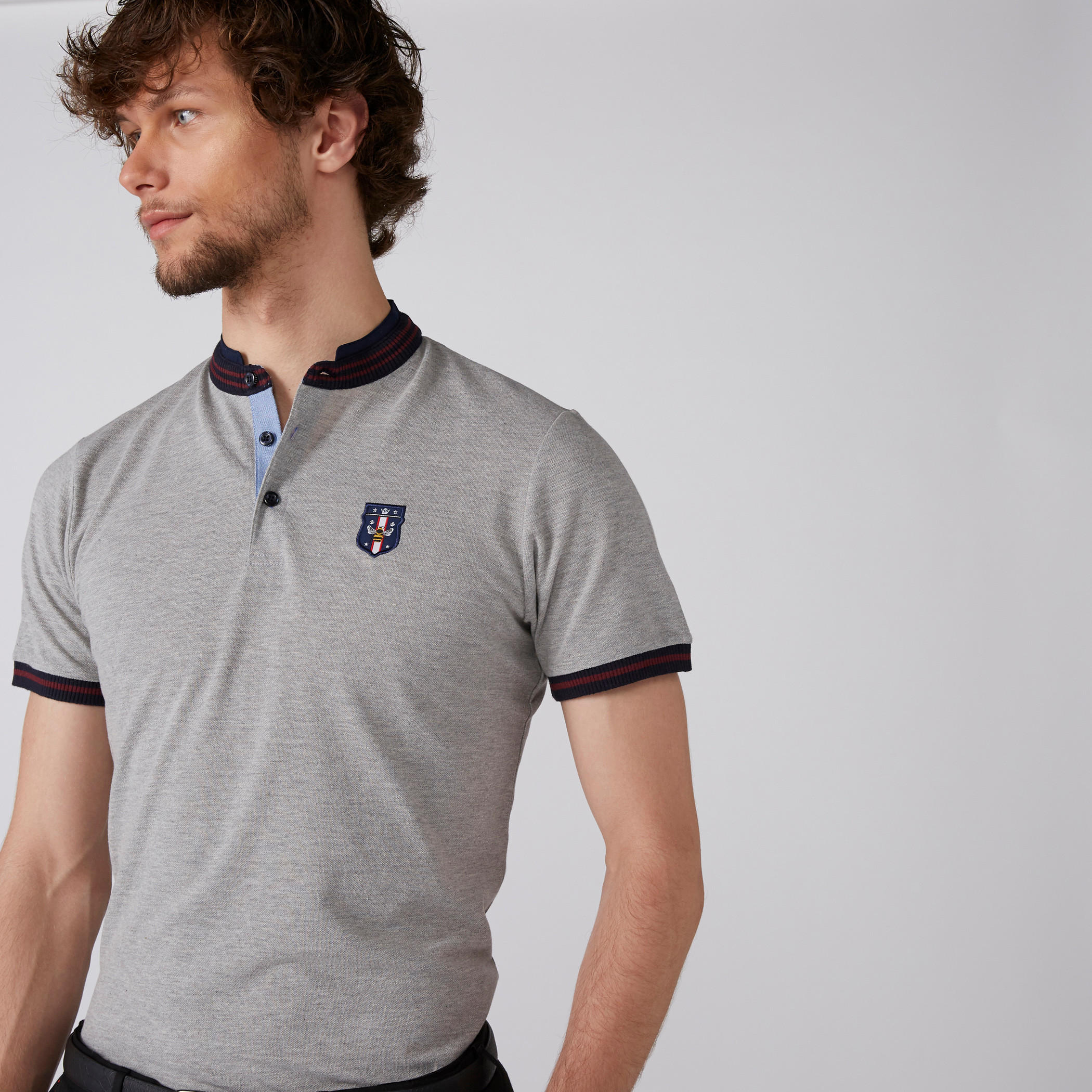 Mandarin Collar T-Shirt with Short Sleeves-men-clothing-tshirtsandpolos-polos-image-1