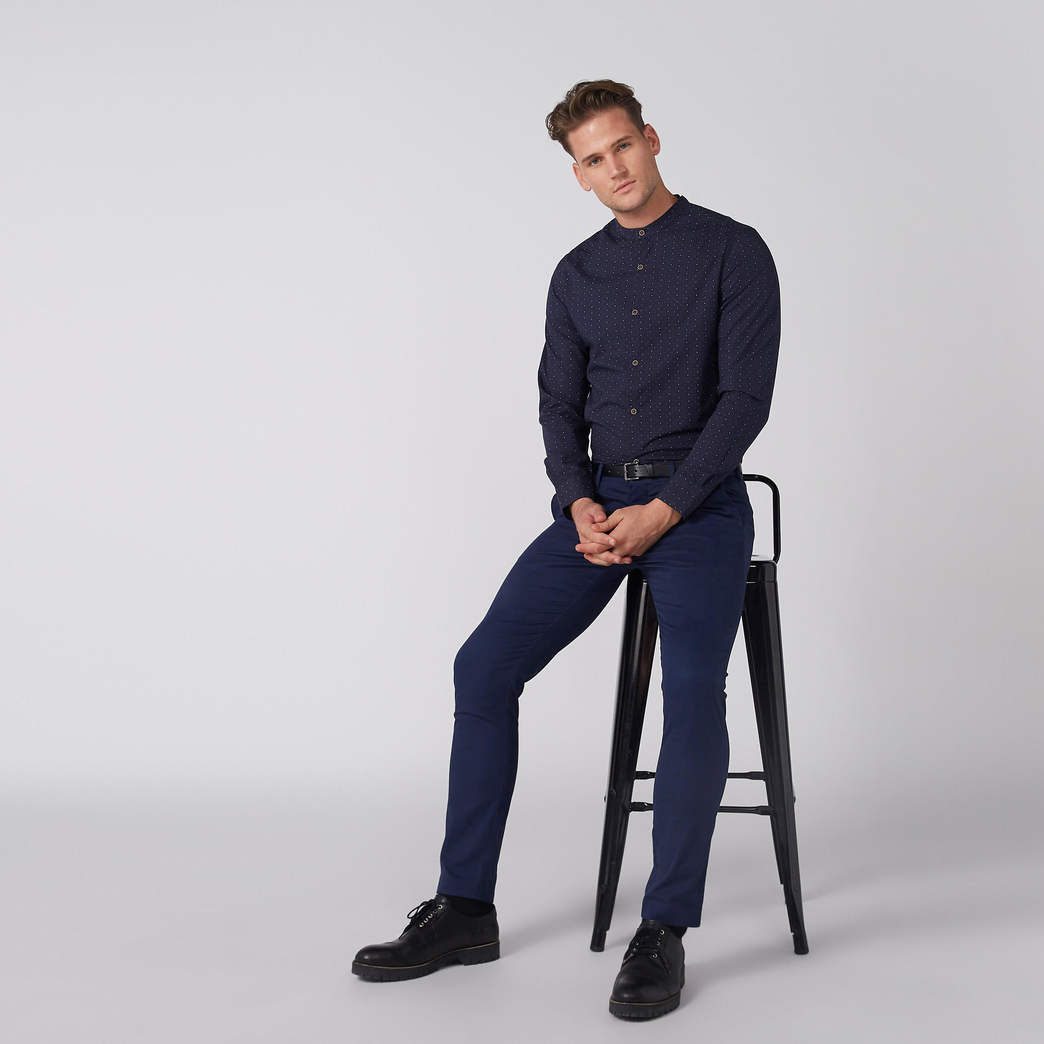 Printed Mandarin Collar Shirt with Long Sleeves and Complete Placket-men-clothing-shirts-image-2