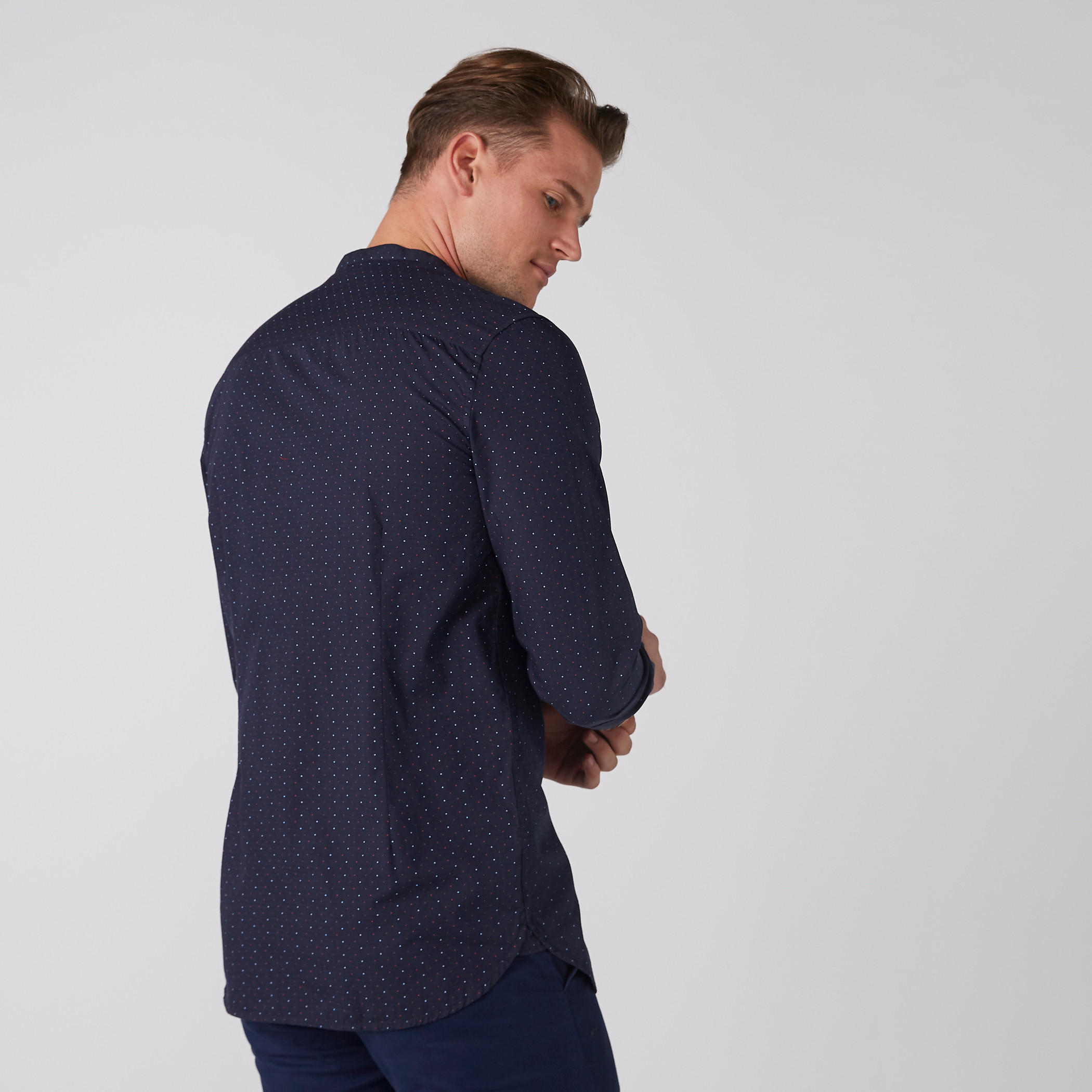 Printed Mandarin Collar Shirt with Long Sleeves and Complete Placket-men-clothing-shirts-image-4