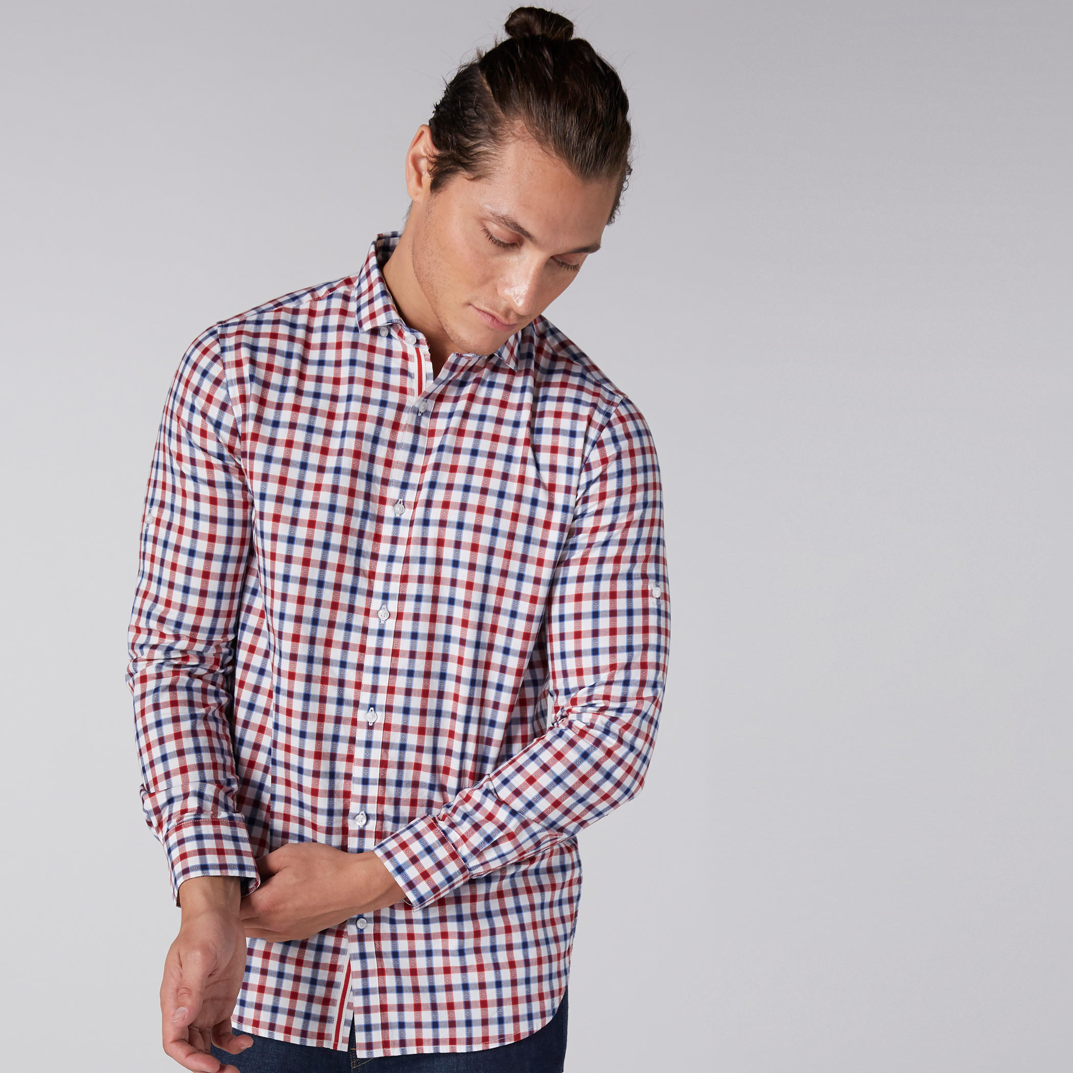 Chequered Shirt with Long Sleeves and Complete Placket-men-clothing-shirts-image-2