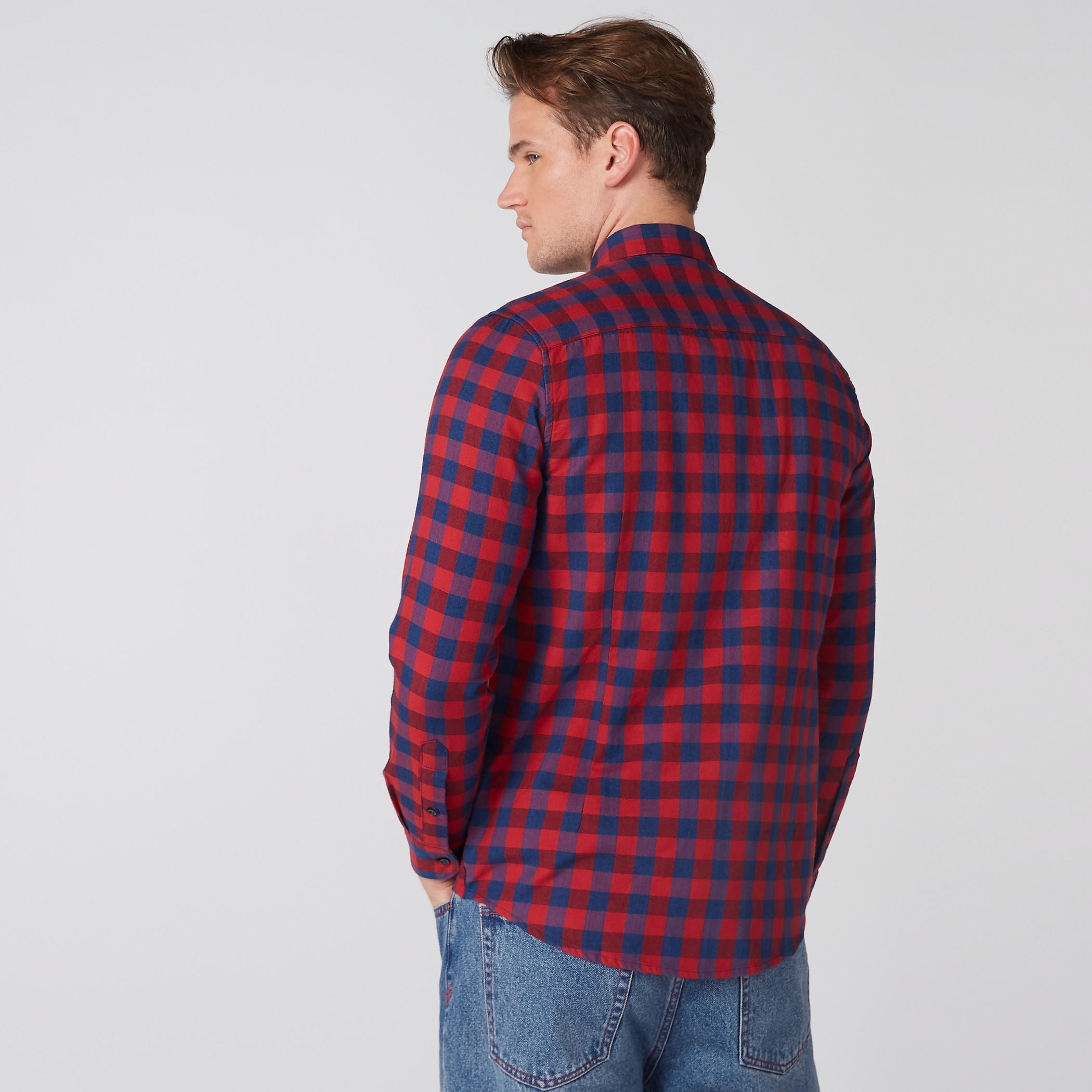 قميص كاروهات بأكمام طويلة ووصلة أزرار كاملة-men-clothing-shirts-image-4