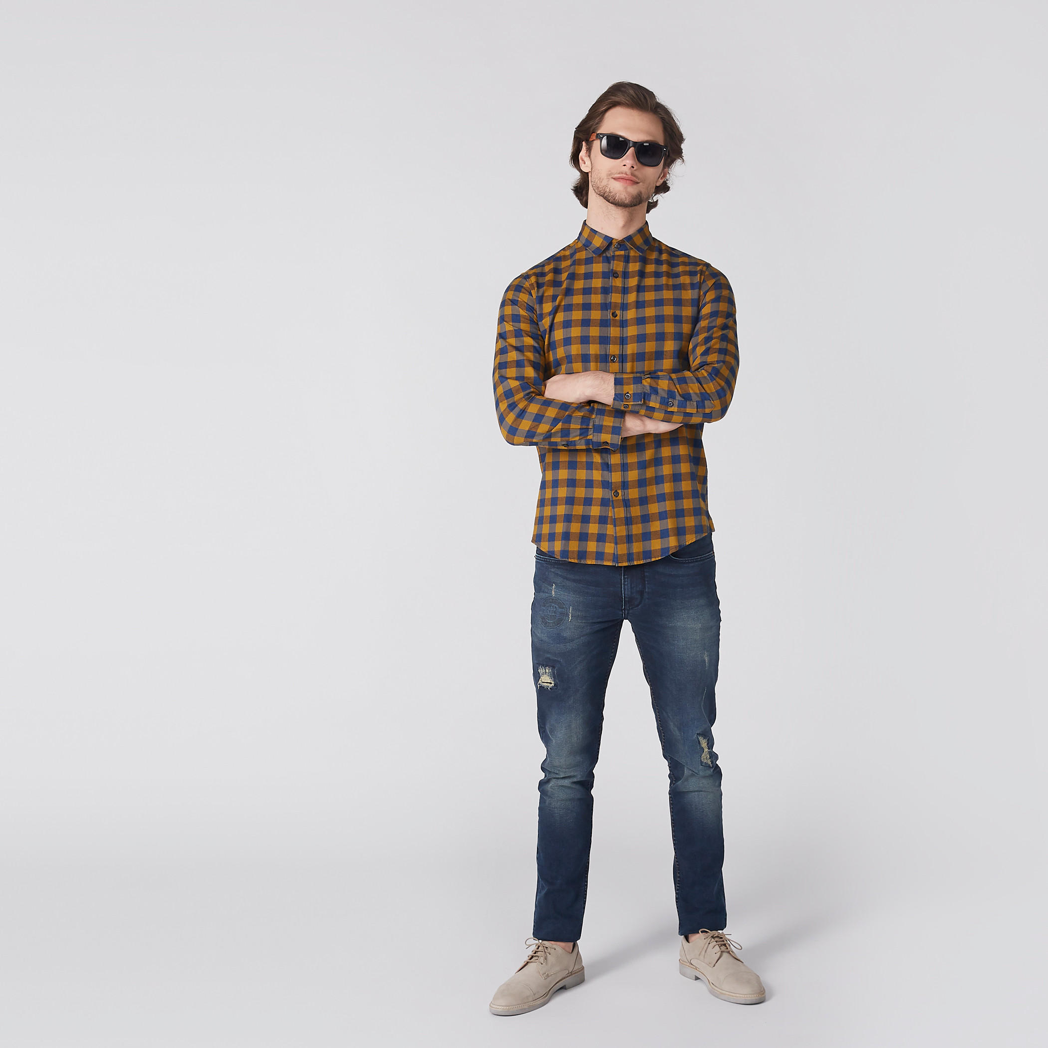 قميص كاروهات بأكمام طويلة ووصلة أزرار كاملة-men-clothing-shirts-image-6
