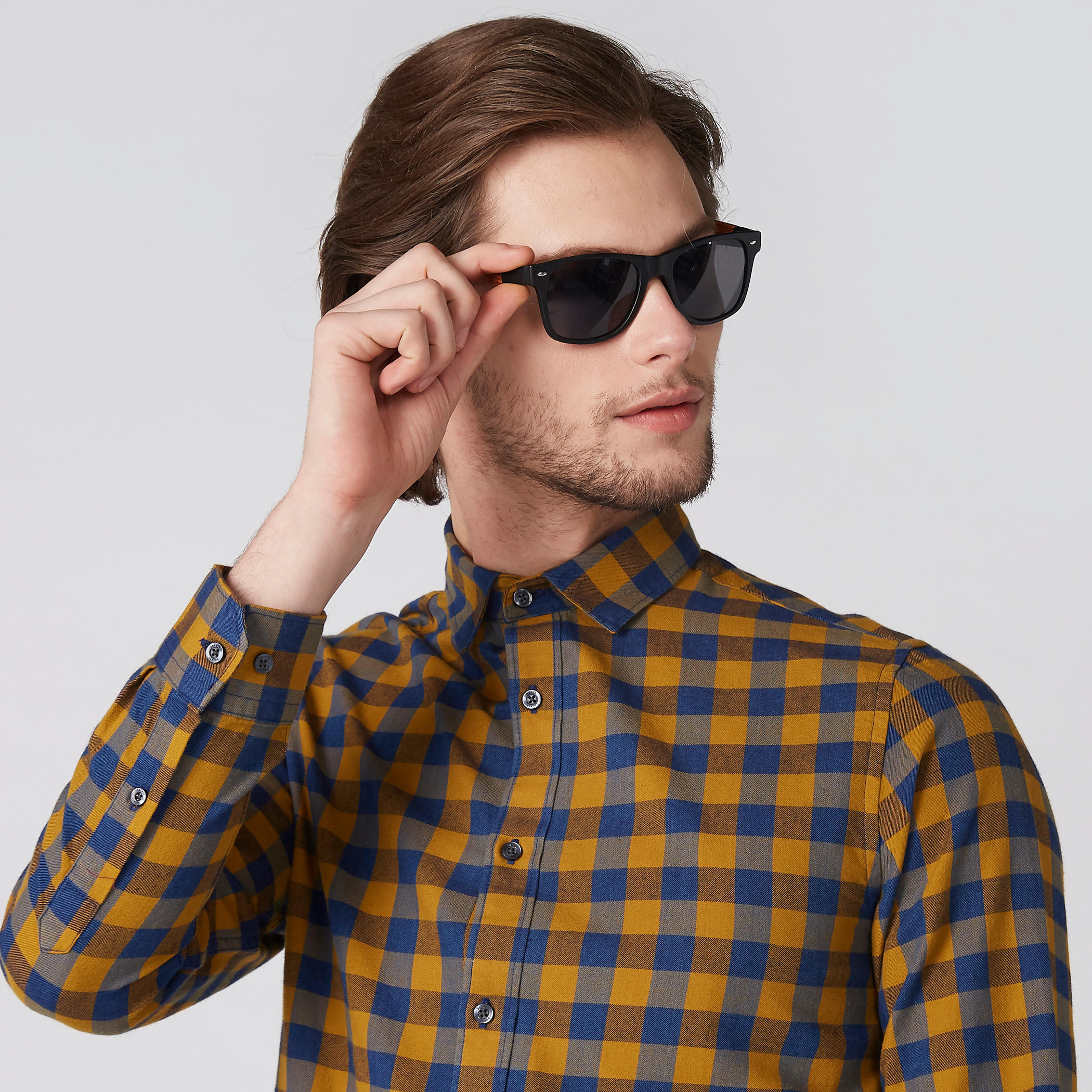 قميص كاروهات بأكمام طويلة ووصلة أزرار كاملة-men-clothing-shirts-image-8