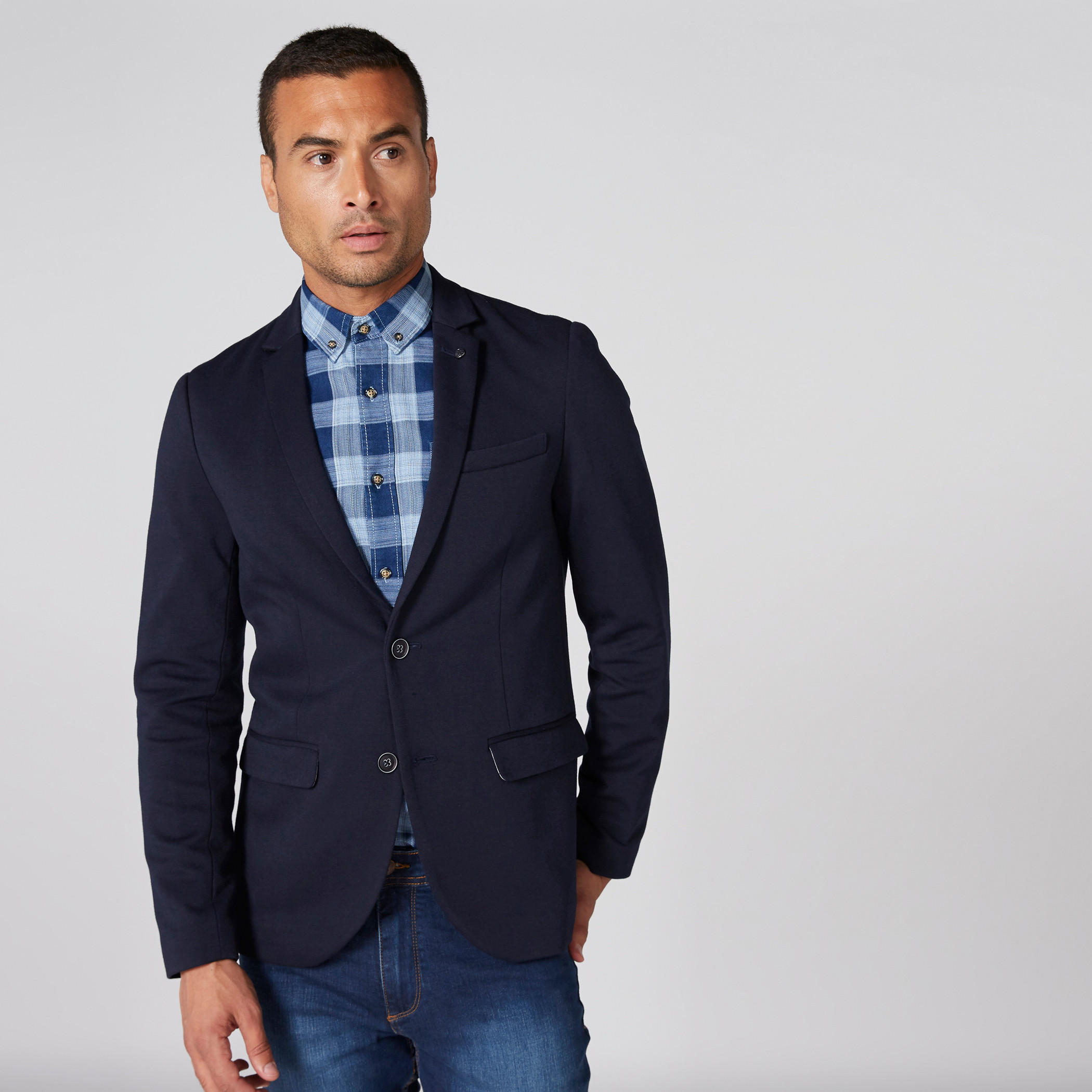 جاكيت بليزر بارز الملمس بأكمام طويلة وزر إغلاق وجيوب-men-winterwear-jacketsandblazers-image-1