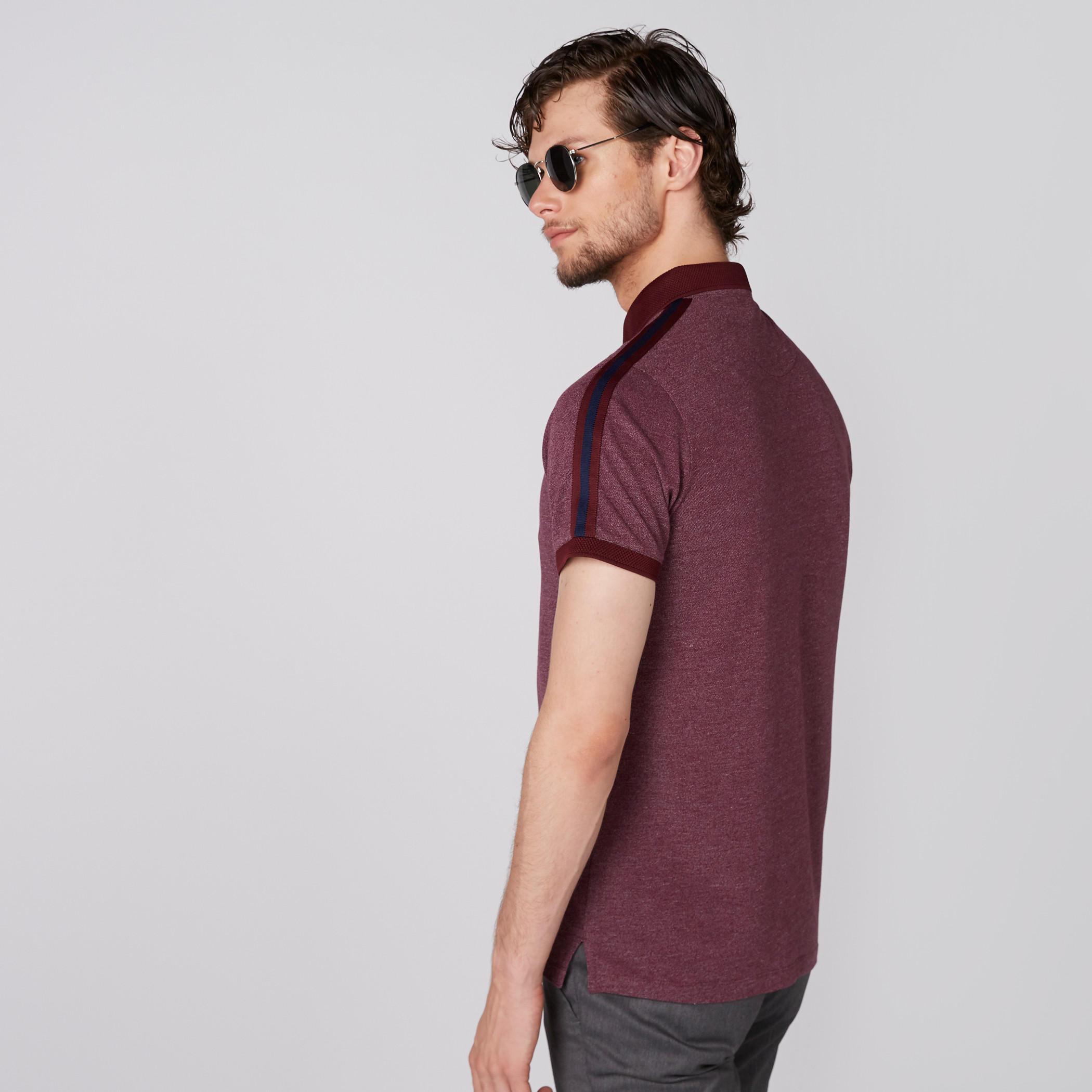 Polo Neck T-Shirt with Short Sleeves and Tape Detail-men-clothing-tshirtsandpolos-polos-image-6