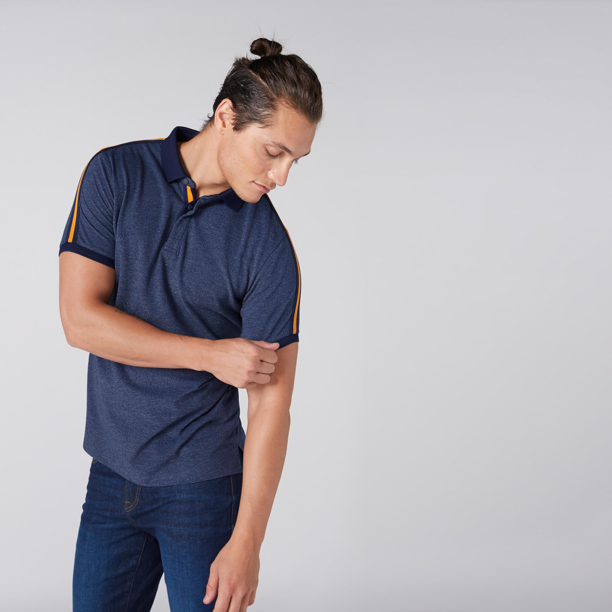 Polo Neck T-Shirt with Short Sleeves and Tape Detail-men-clothing-tshirtsandpolos-polos-image-1