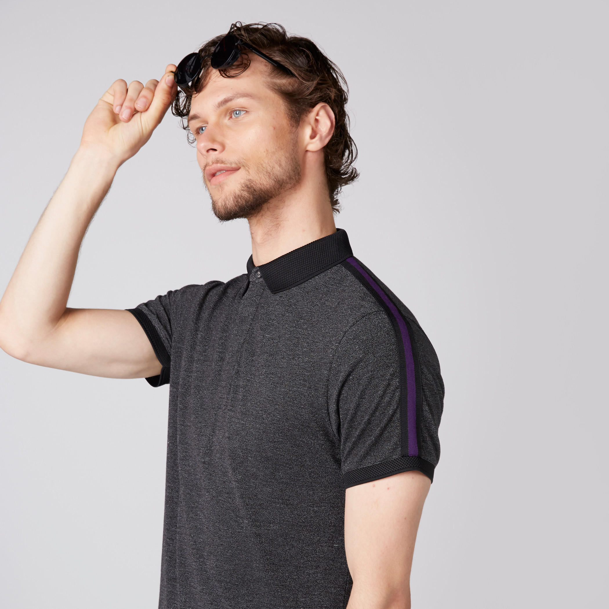 Polo Neck T-Shirt with Short Sleeves and Tape Detail-men-clothing-tshirtsandpolos-polos-image-9