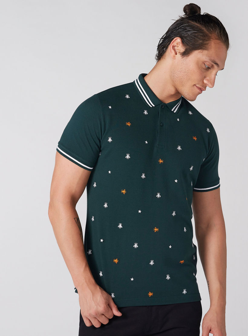 تيشيرت مطرّز بياقة بولو وأكمام قصيرة-men-clothing-tshirtsandpolos-polos-image-1