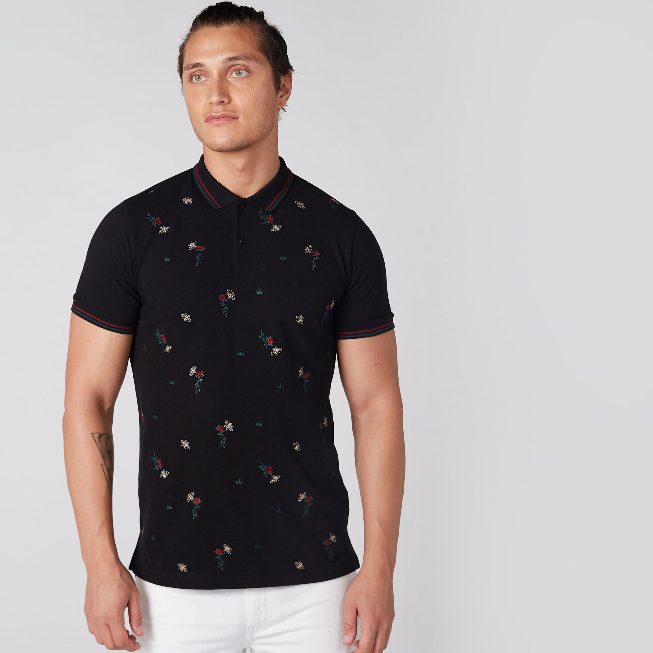 Embroidered T-Shirt with Polo Neck and Short Sleeves-men-clothing-tshirtsandpolos-polos-image-1