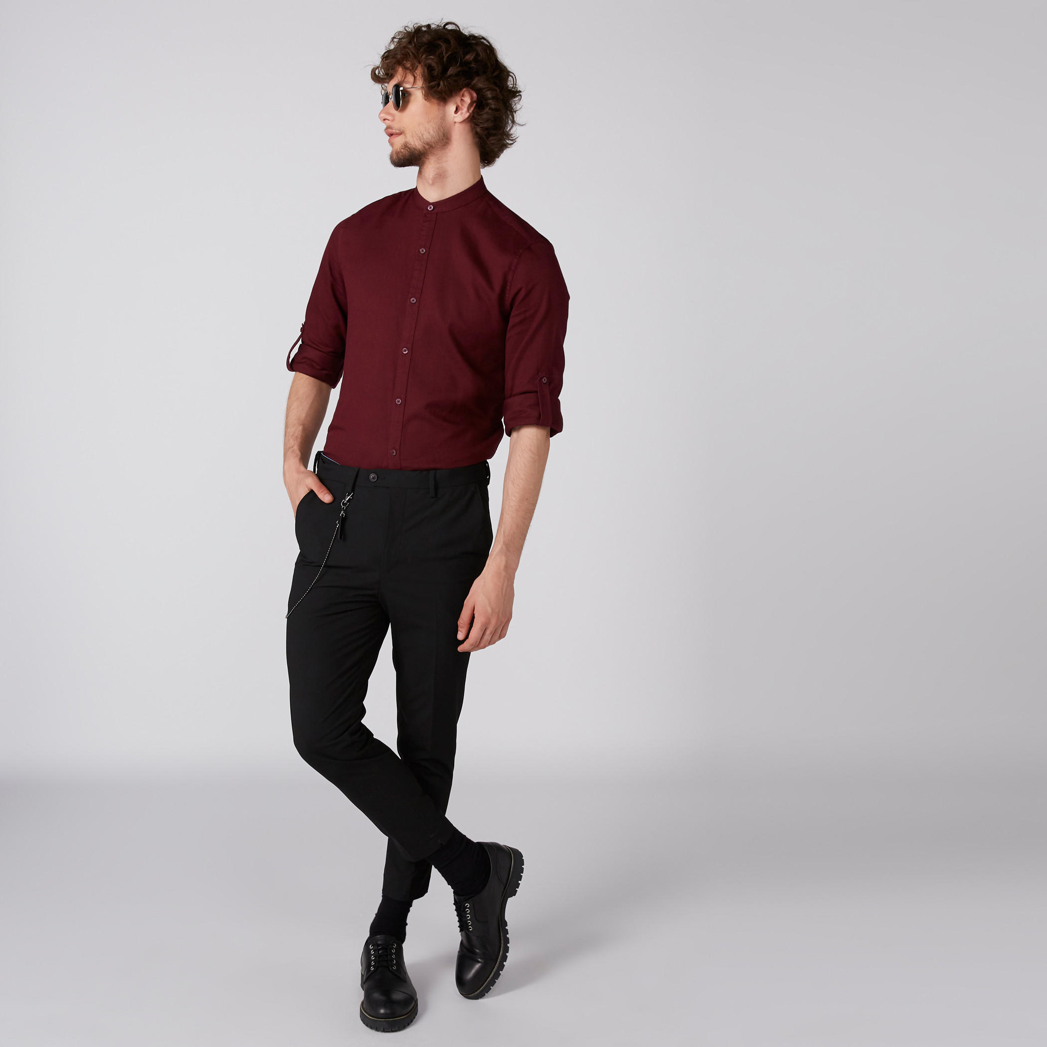Mandarin Collar Shirt with Long Sleeves and Complete Placket-men-clothing-shirts-image-2