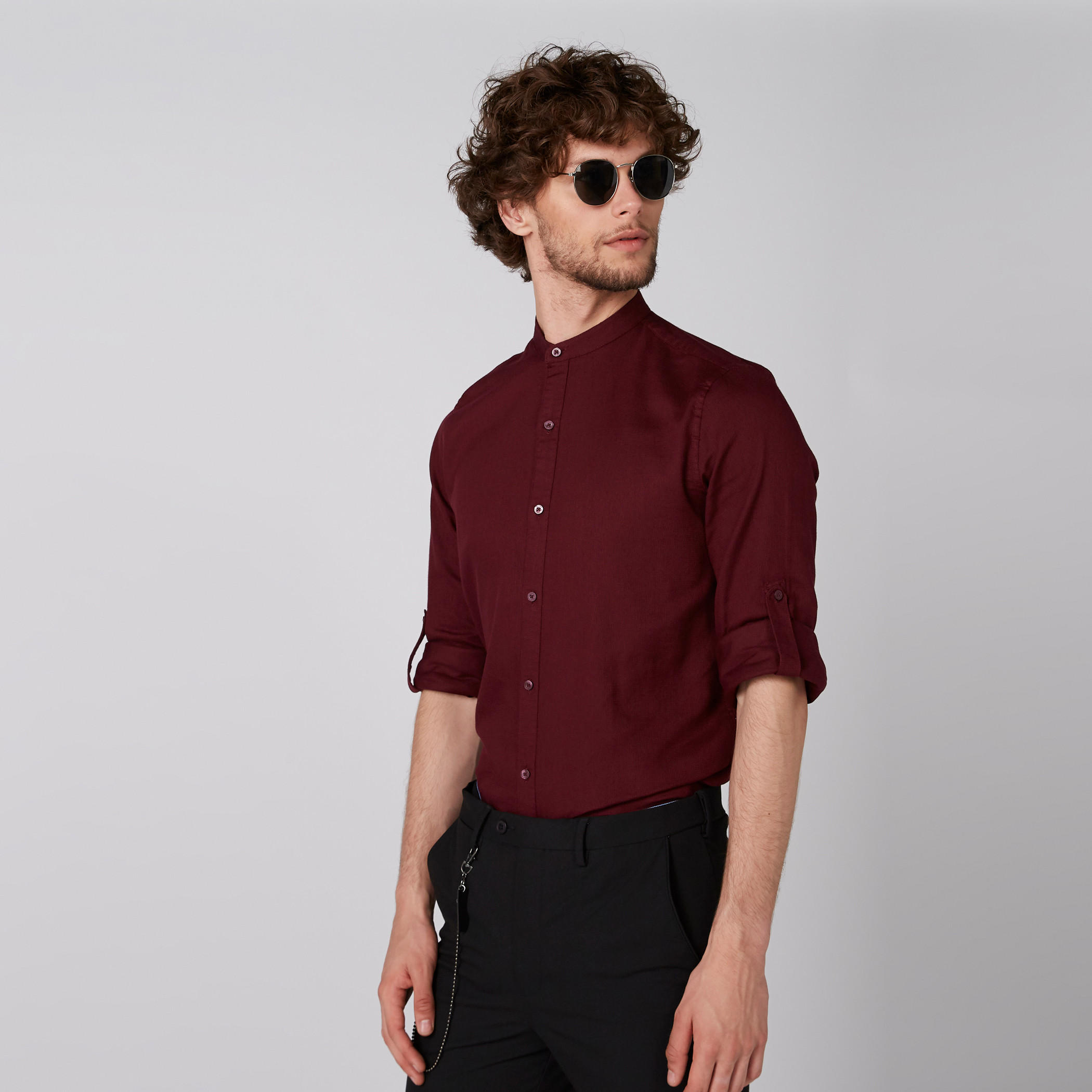 Mandarin Collar Shirt with Long Sleeves and Complete Placket-men-clothing-shirts-image-4