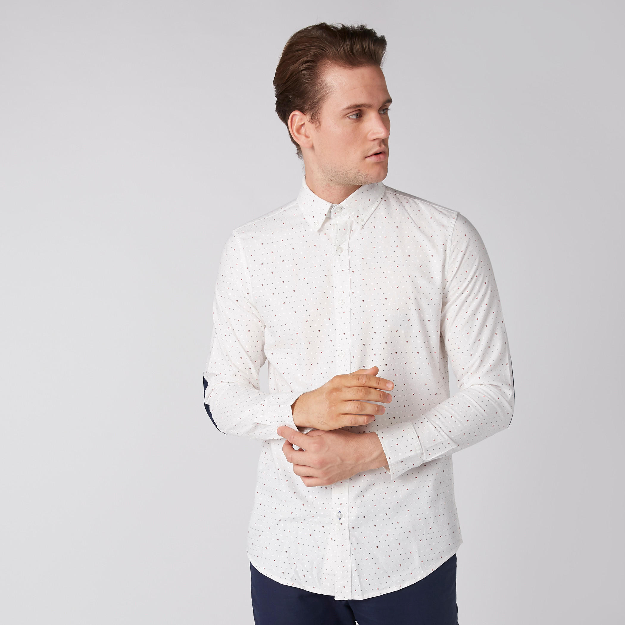 Printed Shirt with Elbow Patch Long Sleeves and Complete Placket-men-clothing-shirts-image-1