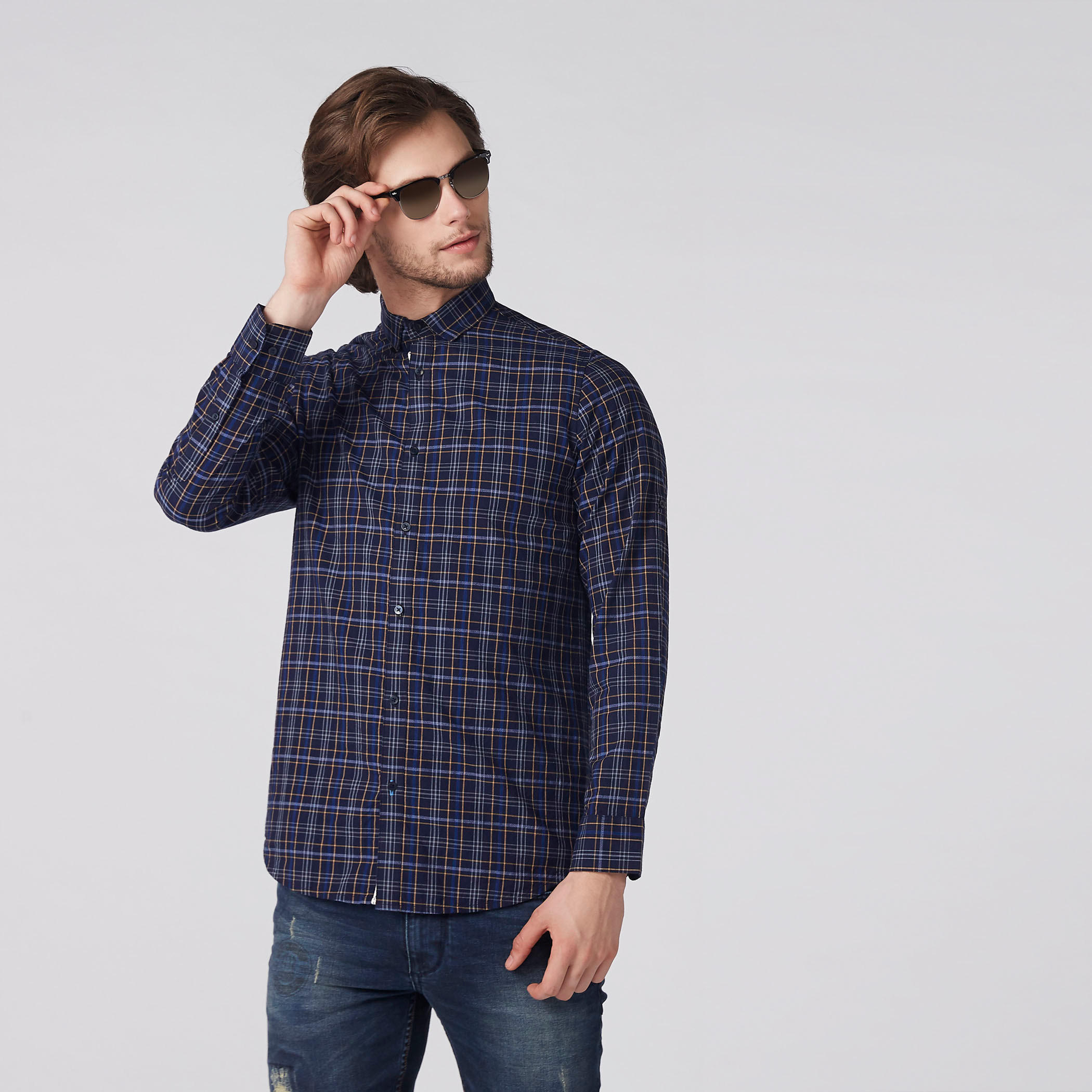 Chequered Shirt with Long Sleeves and Complete Placket-men-clothing-shirts-image-1