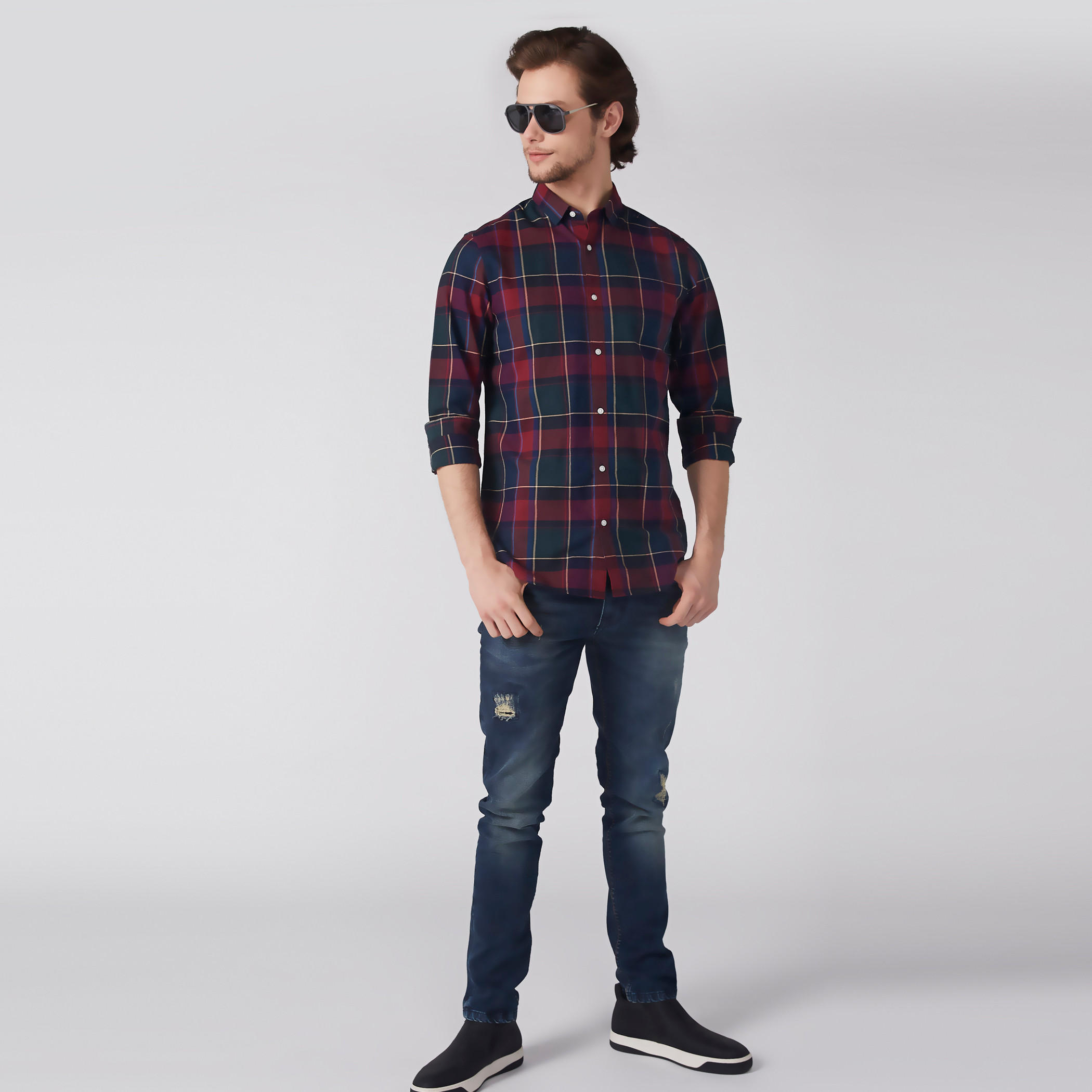 قميص كاروهات بأكمام طويلة وأزرار-men-clothing-shirts-image-1