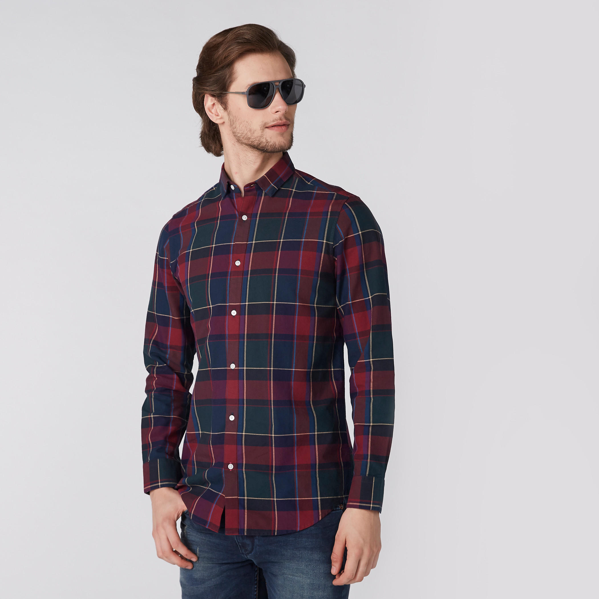 قميص كاروهات بأكمام طويلة وأزرار-men-clothing-shirts-image-2
