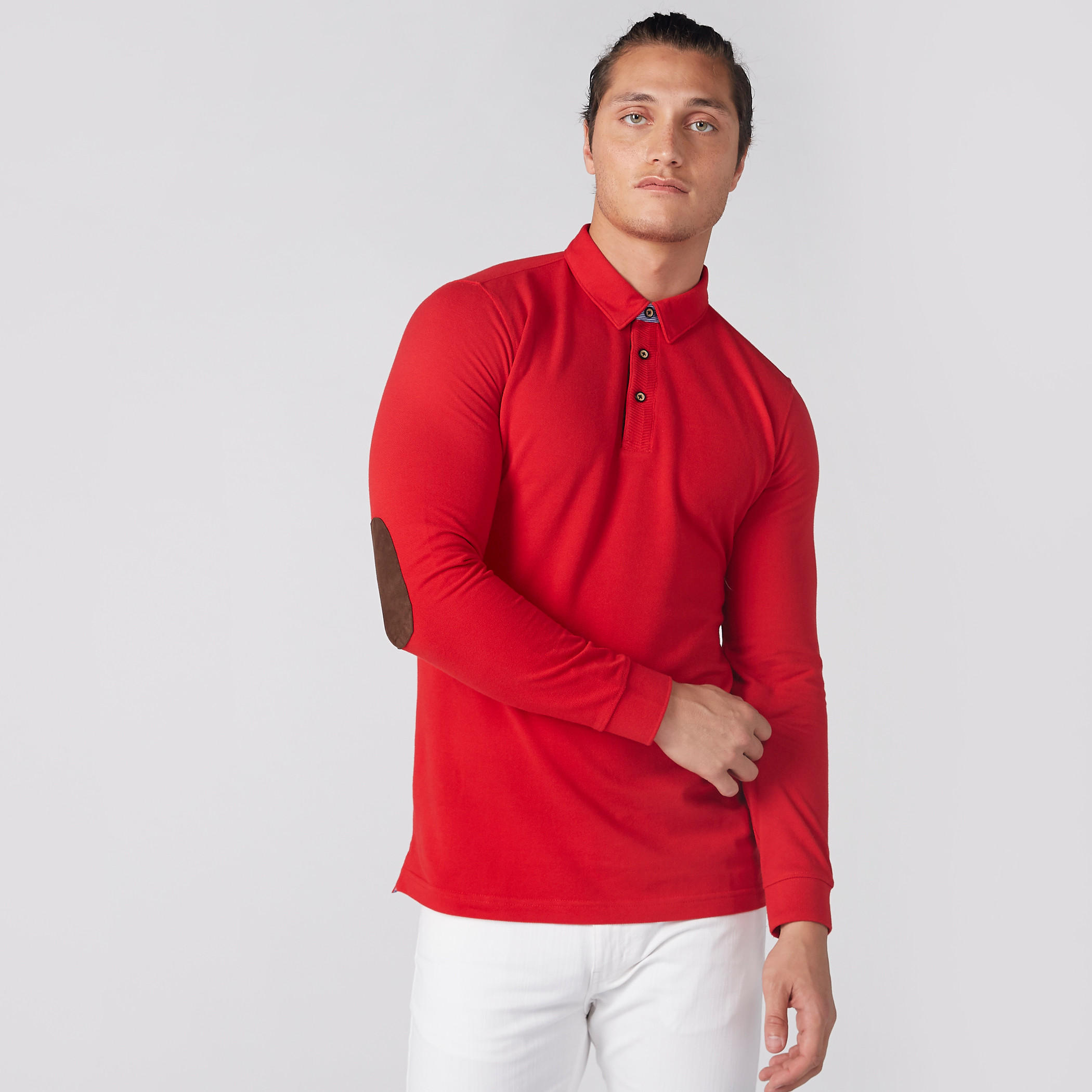 تيشيرت بياقة بولو وأكمام طويلة ورقعة على المرفق-men-clothing-tshirtsandpolos-polos-image-1