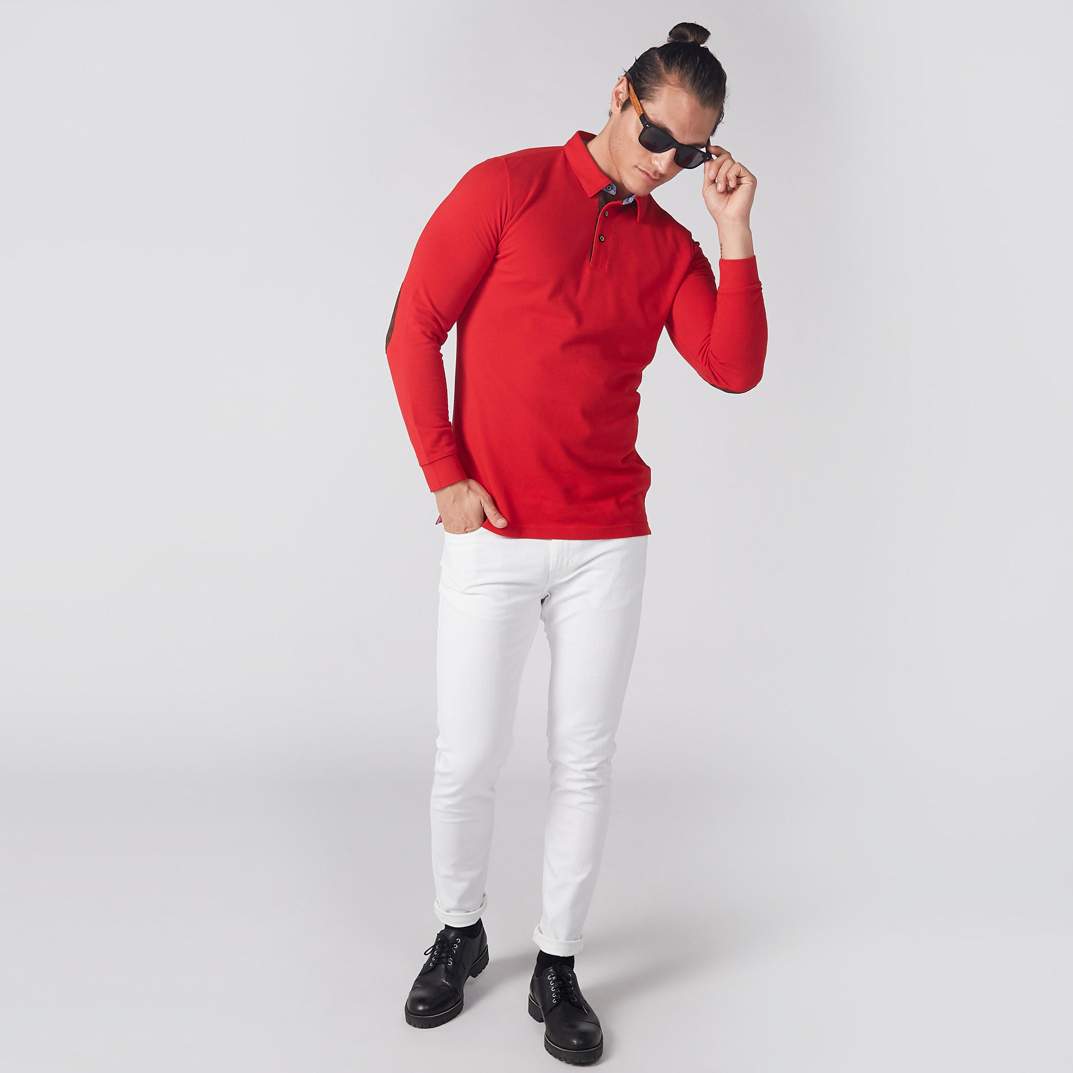 تيشيرت بياقة بولو وأكمام طويلة ورقعة على المرفق-men-clothing-tshirtsandpolos-polos-image-4