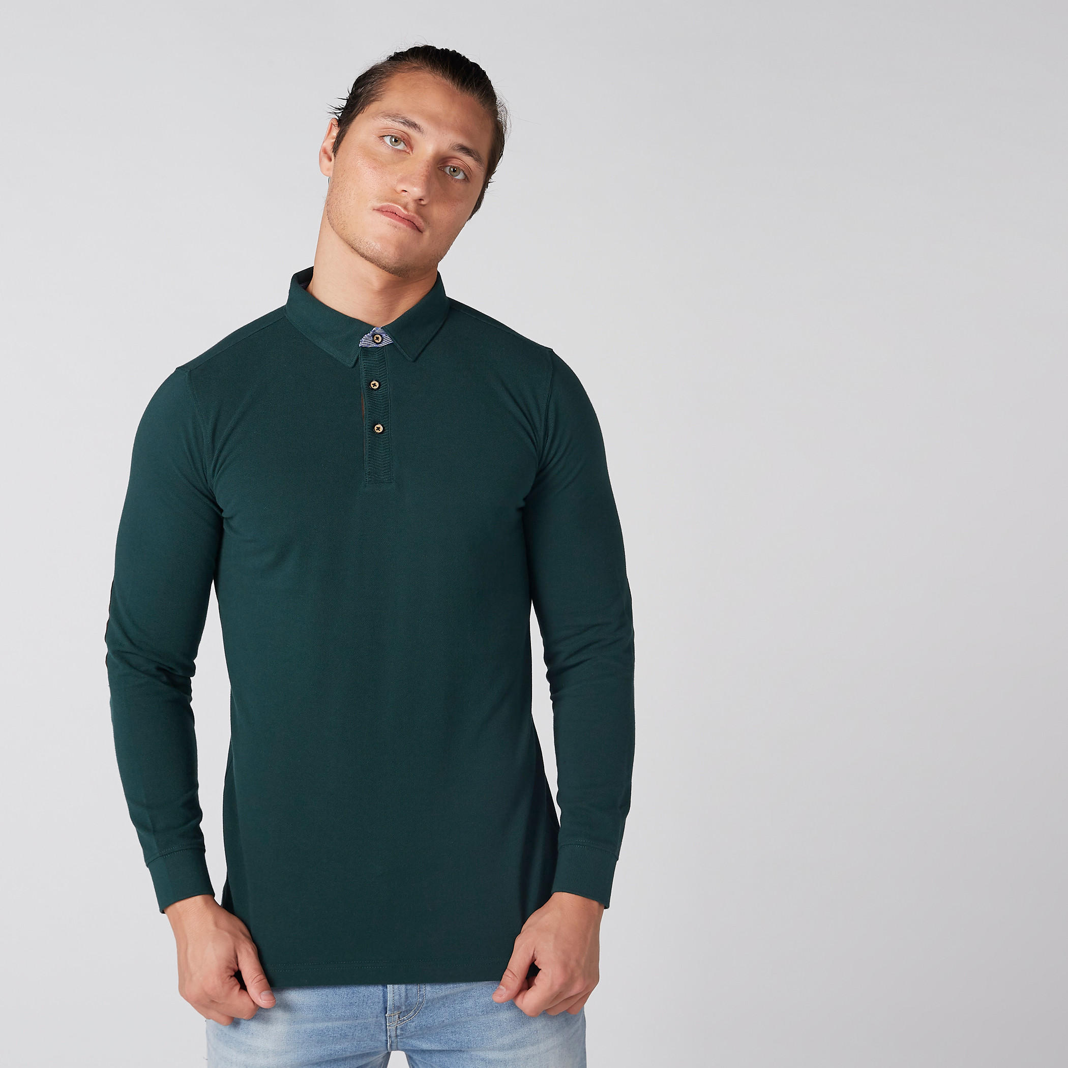تيشيرت بياقة بولو وأكمام طويلة ورقعة على المرفق-men-clothing-tshirtsandpolos-polos-image-1