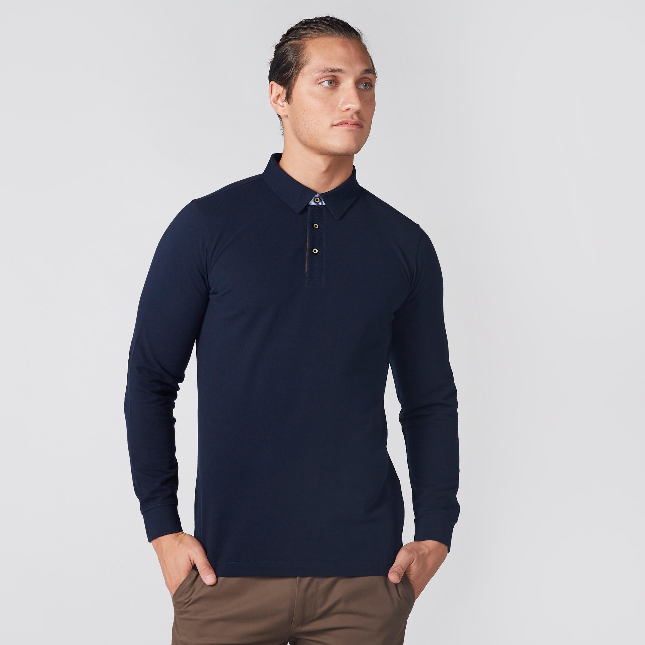 Polo Neck T-Shirt with Long Sleeves and Elbow Patch-men-clothing-tshirtsandpolos-polos-image-1