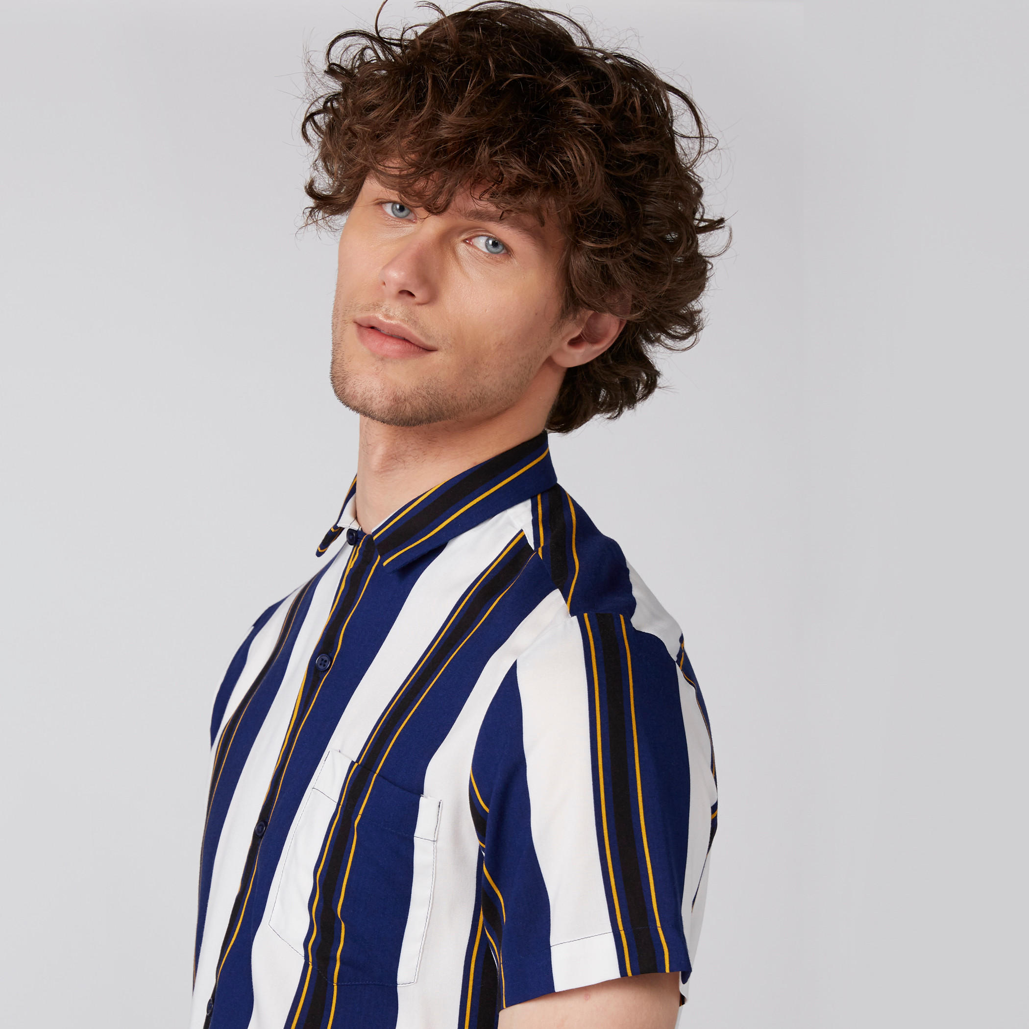 Striped Shirt with Short Sleeves and Complete Placket-men-clothing-shirts-image-2