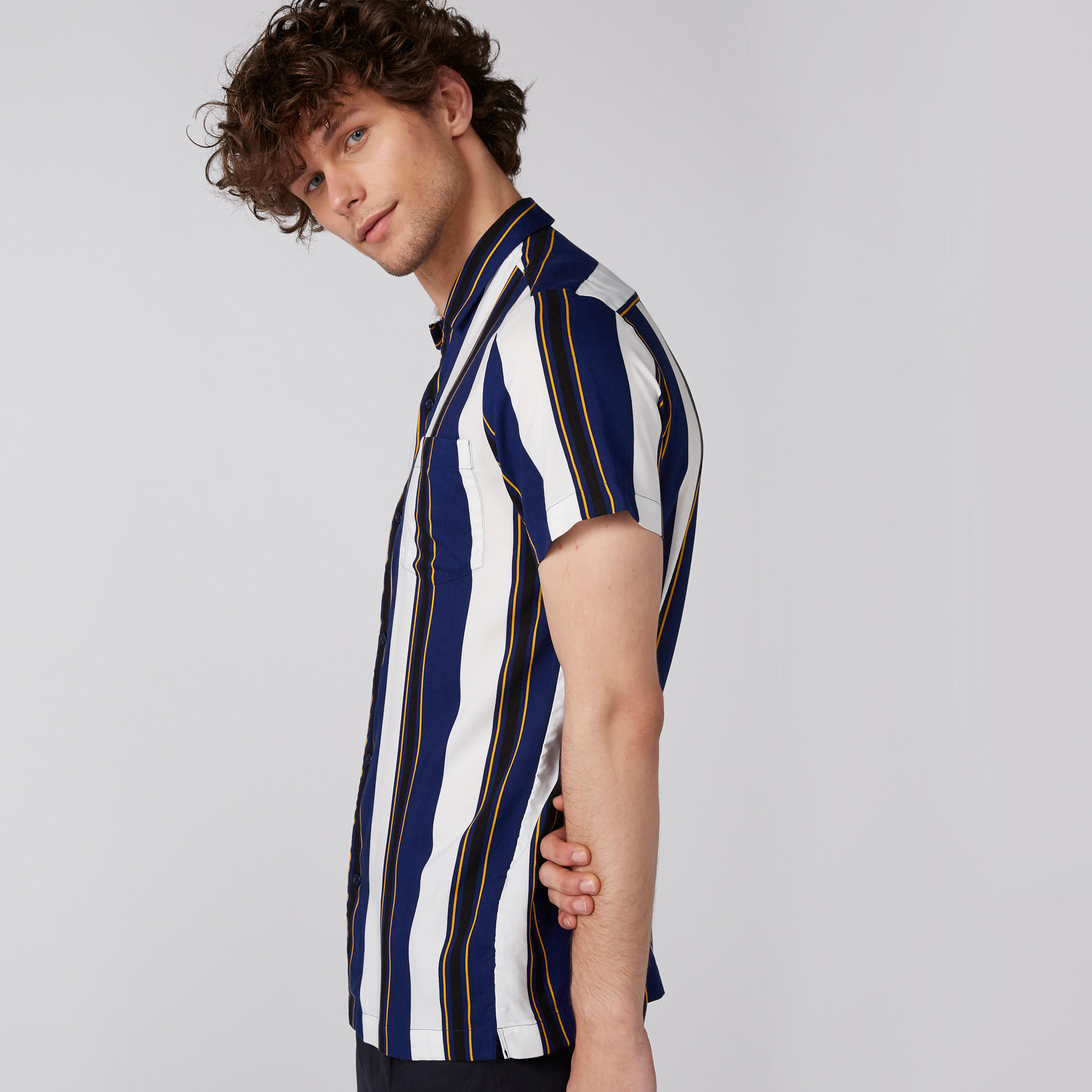 Striped Shirt with Short Sleeves and Complete Placket-men-clothing-shirts-image-3