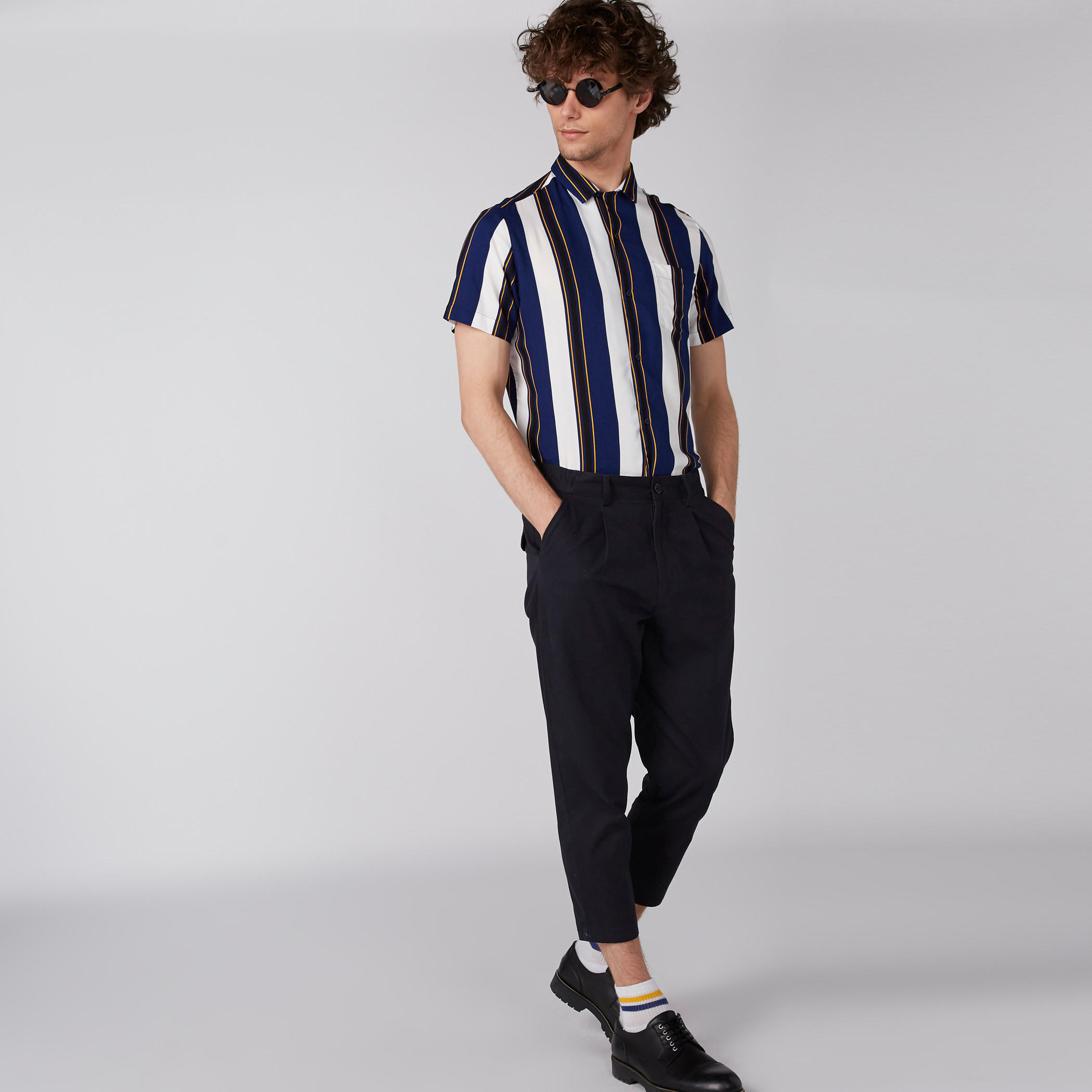 Striped Shirt with Short Sleeves and Complete Placket-men-clothing-shirts-image-5