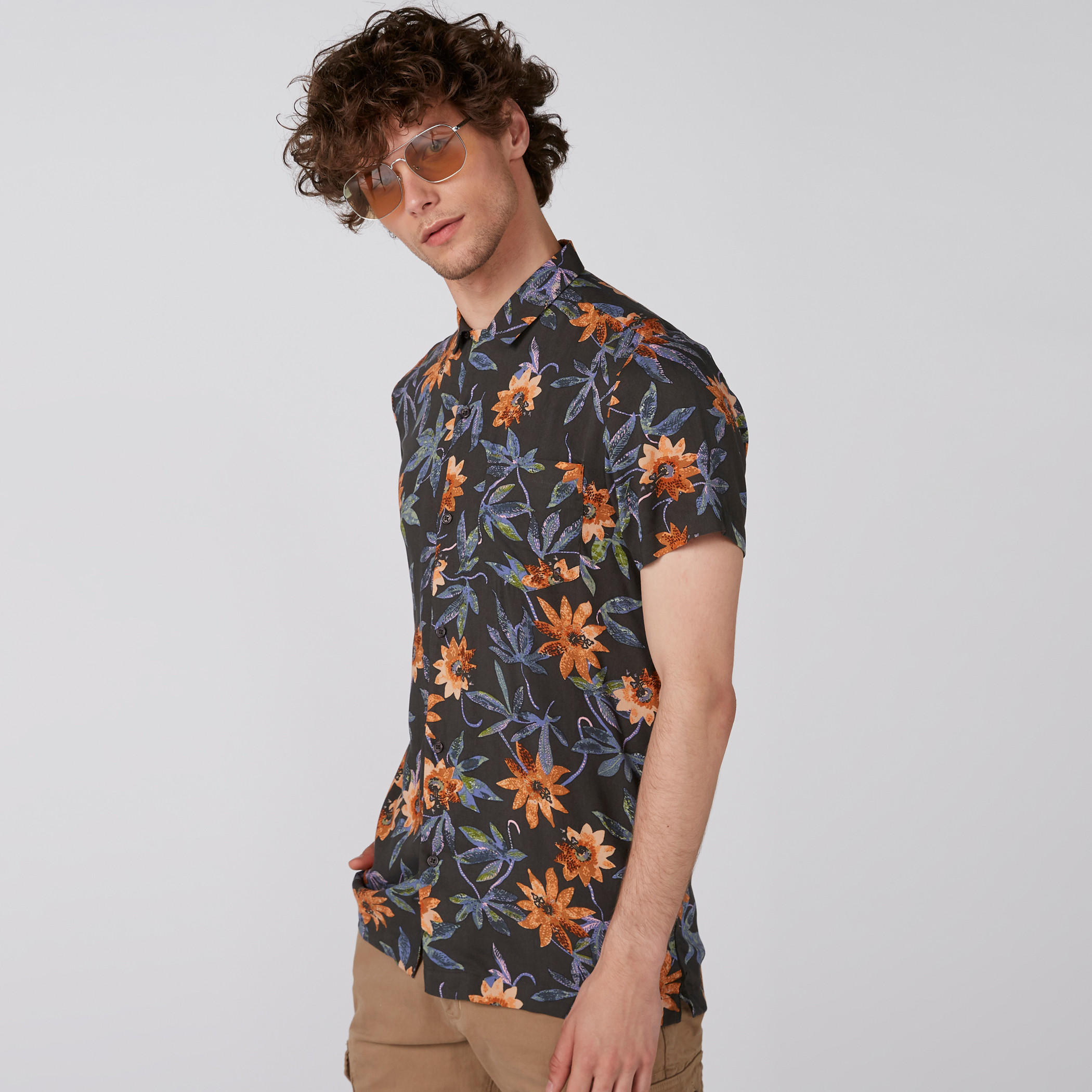 Floral Printed Shirt with Short Sleeves and Complete Placket-men-clothing-shirts-image-1