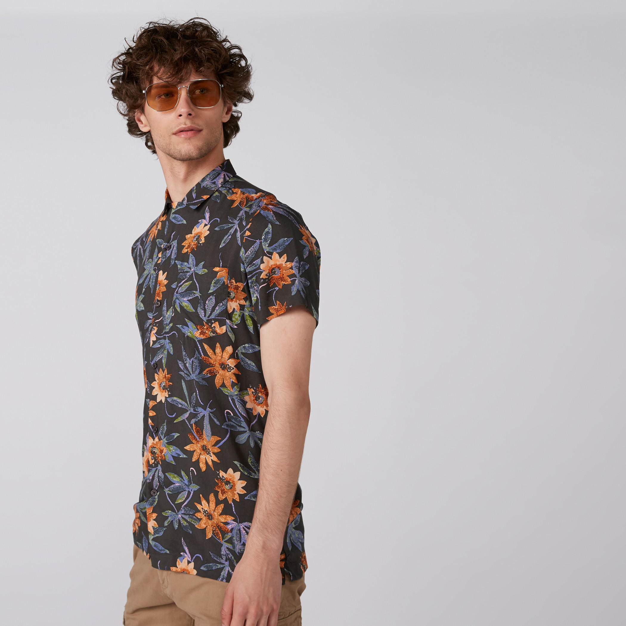 Floral Printed Shirt with Short Sleeves and Complete Placket-men-clothing-shirts-image-2