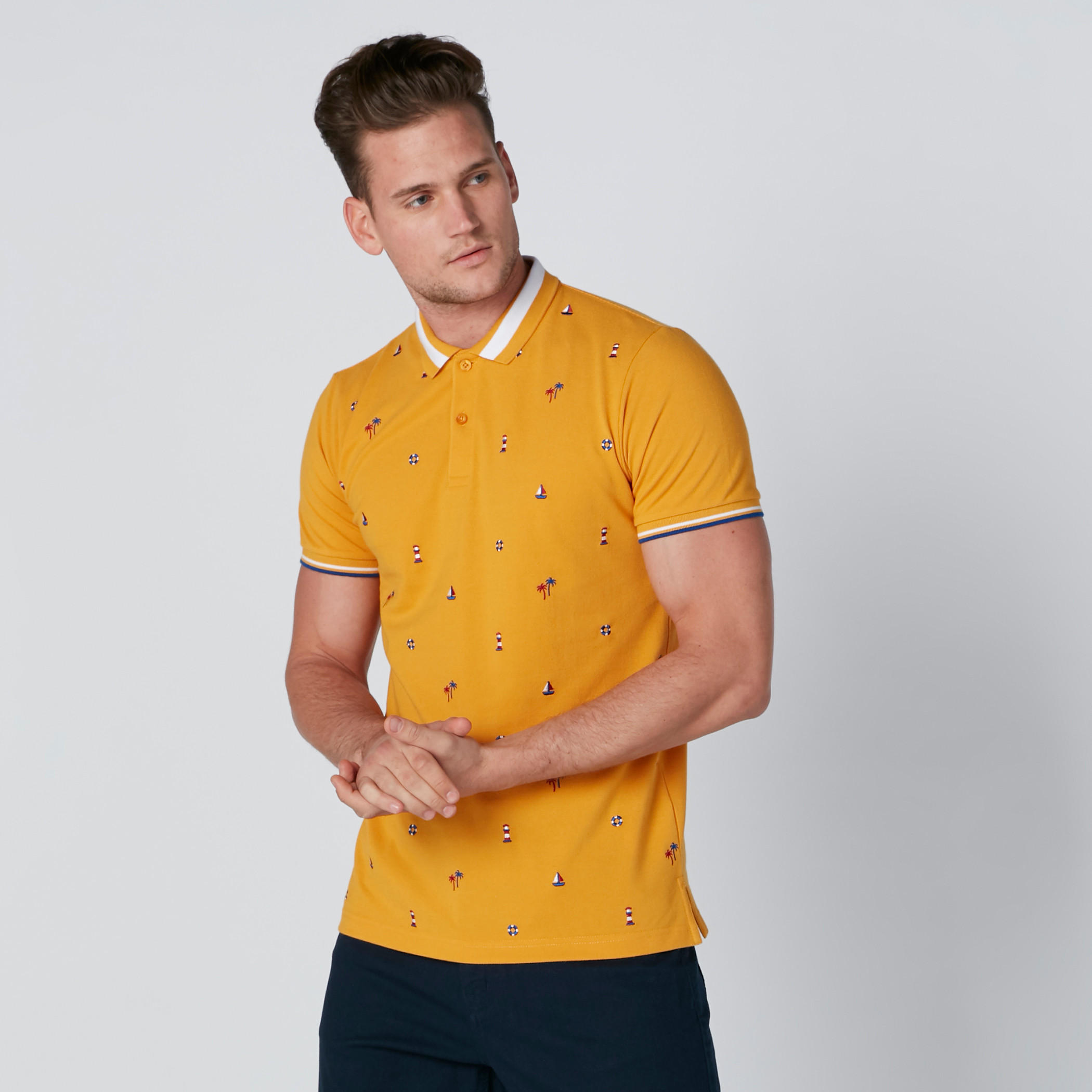 Nautical Embroidered Polo Neck T-Shirt with Short Sleeves-men-clothing-tshirtsandpolos-polos-image-1