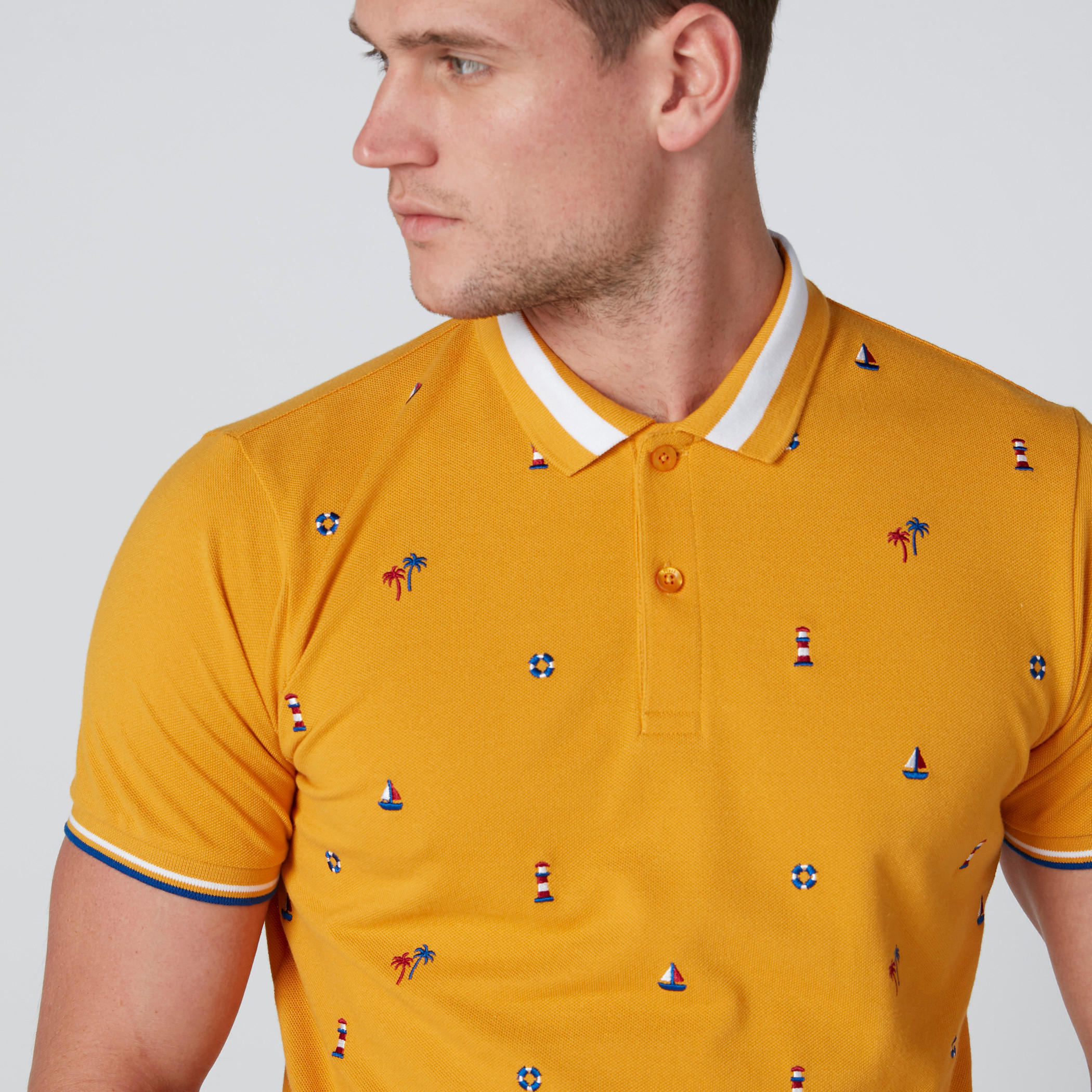 Nautical Embroidered Polo Neck T-Shirt with Short Sleeves-men-clothing-tshirtsandpolos-polos-image-3