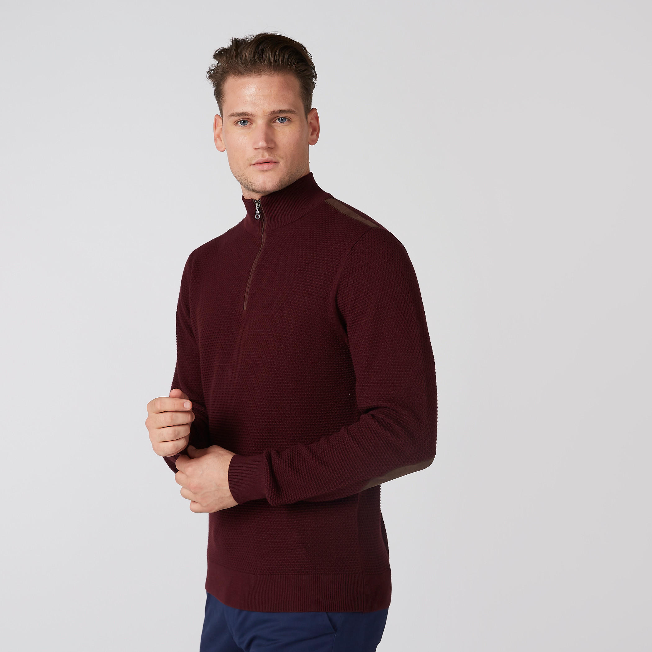 Textured Sweater with Long Sleeves and Elbow Patch-men-clothing-sweatersandpullovers-image-1