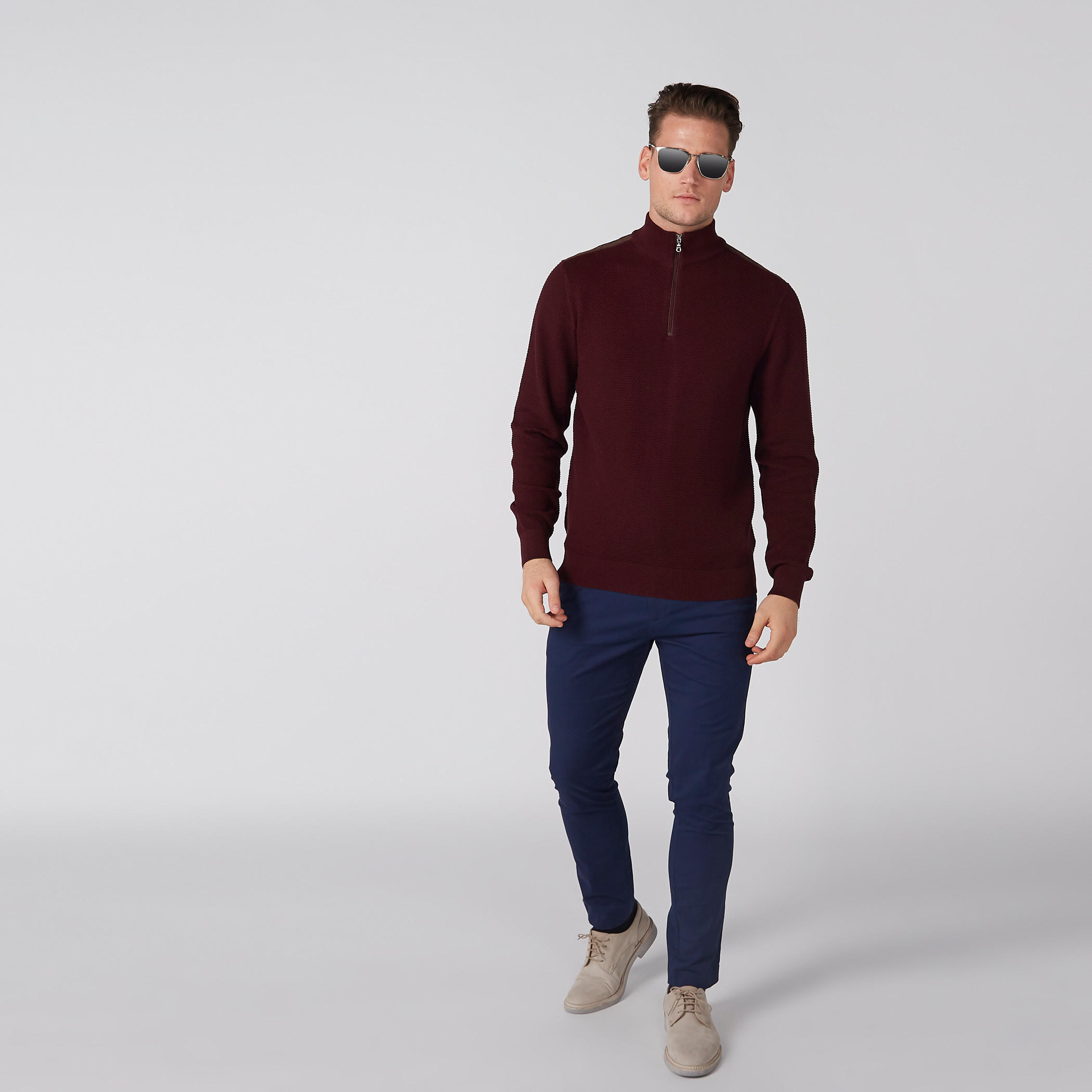 Textured Sweater with Long Sleeves and Elbow Patch-men-clothing-sweatersandpullovers-image-3
