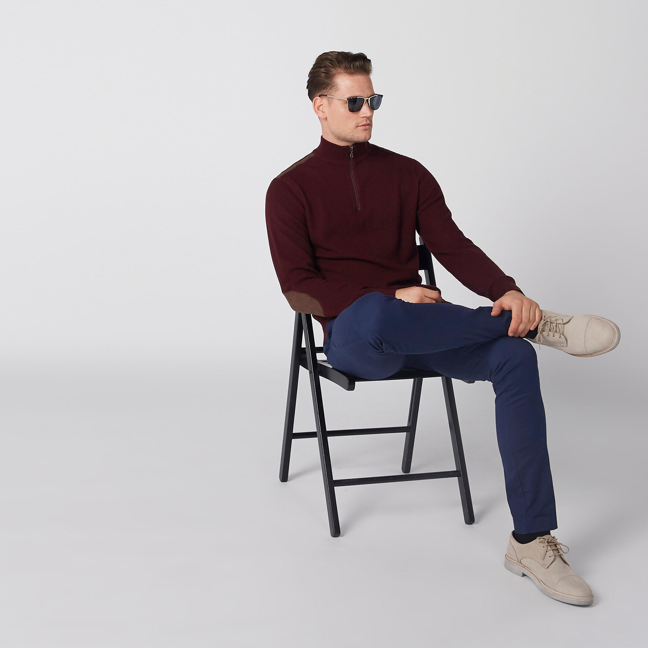 Textured Sweater with Long Sleeves and Elbow Patch-men-clothing-sweatersandpullovers-image-2
